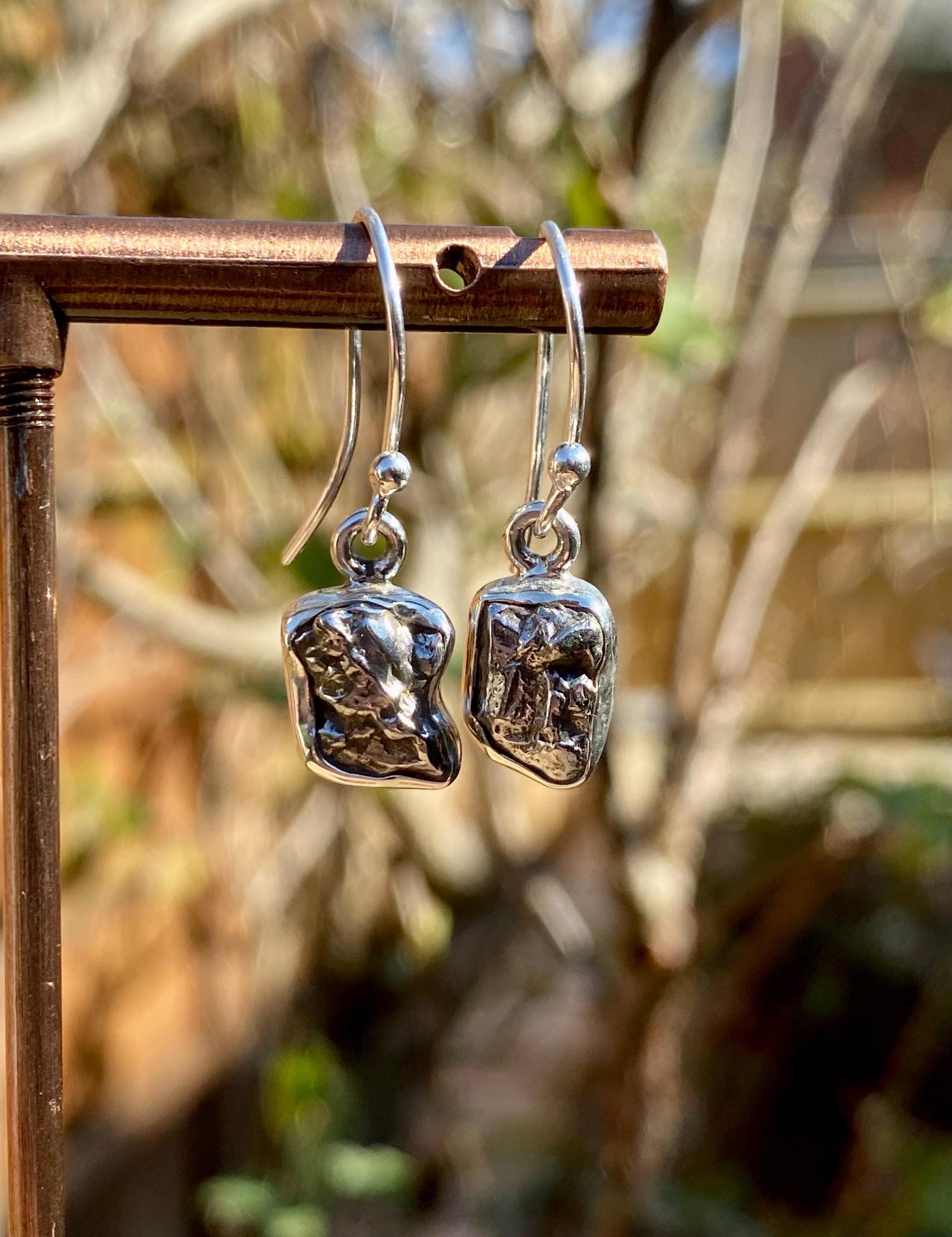 Meteorite Campo Del Cielo and Silver Dangle Earrings