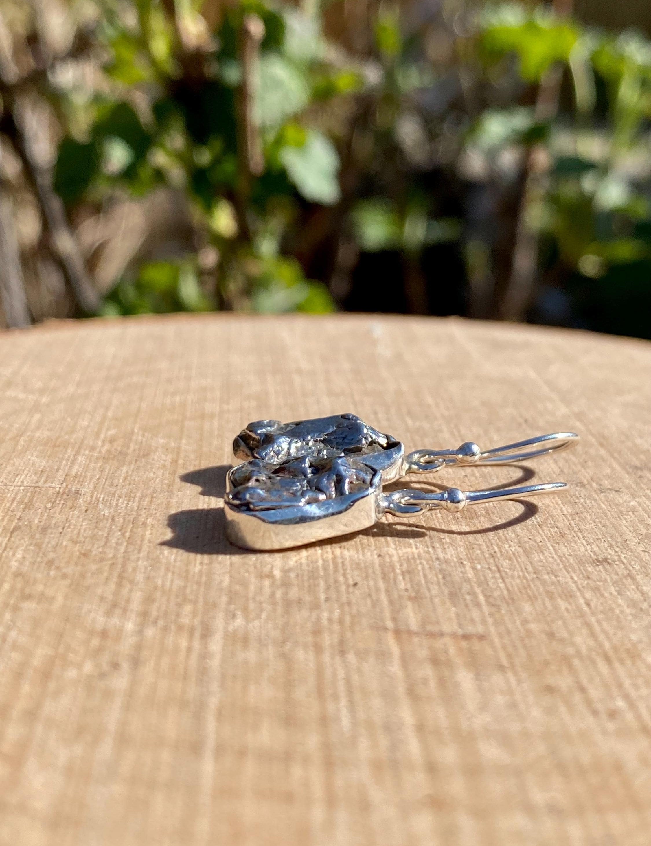 Meteorite Campo Del Cielo and Silver Dangle Earrings