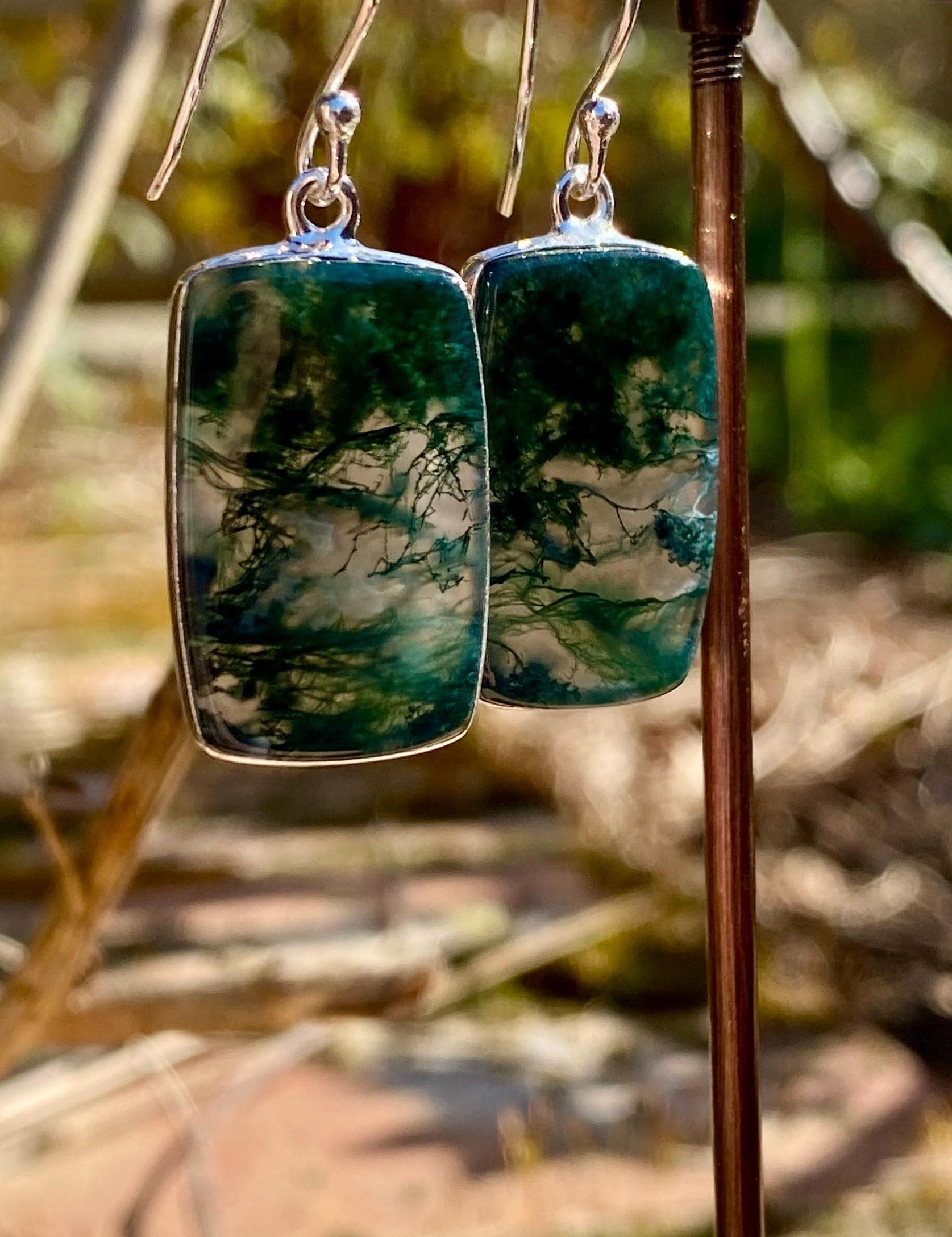Moss Agate Silver Earrings