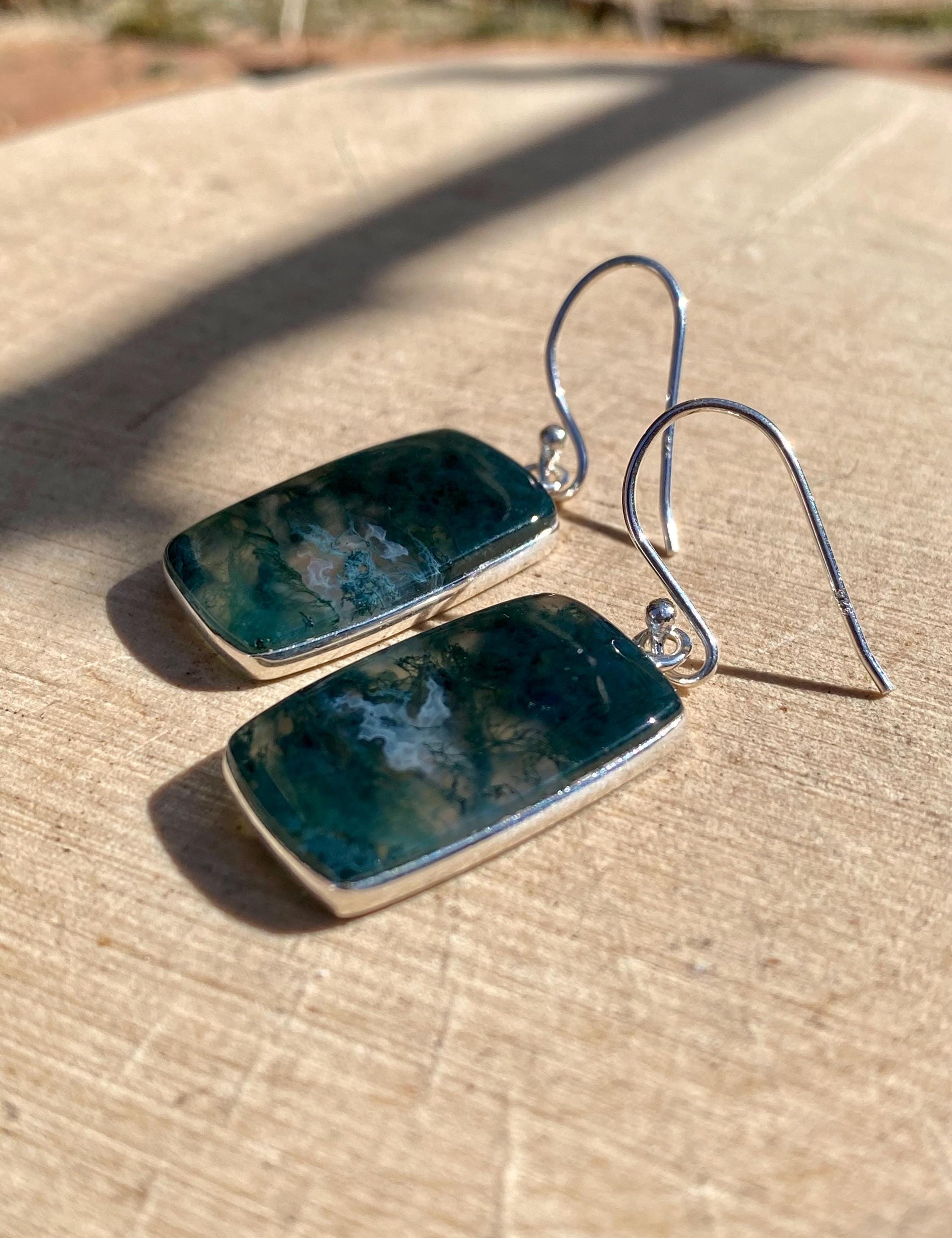 Moss Agate Silver Earrings