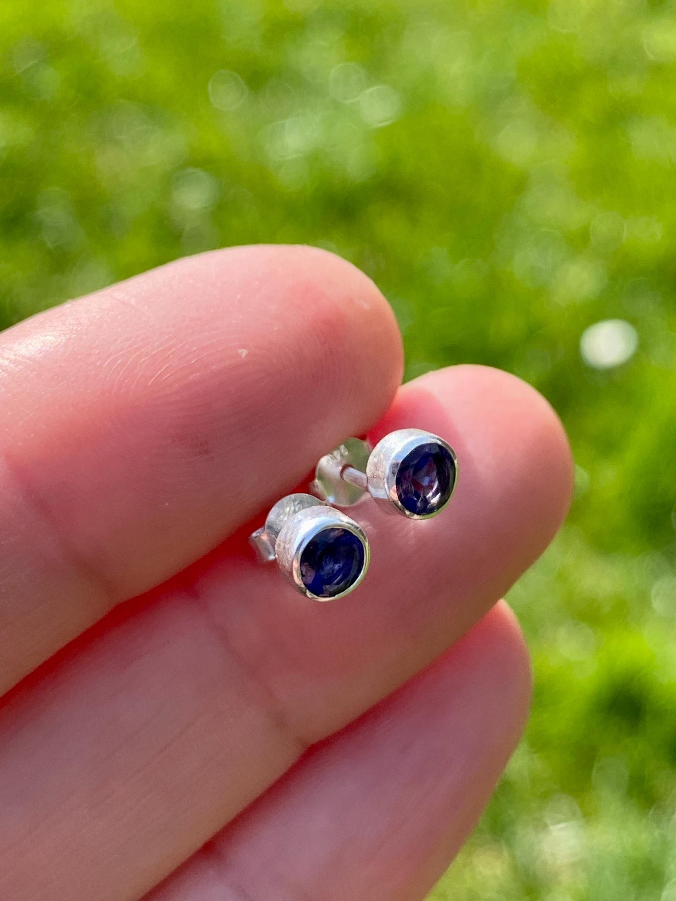 Natural Iolite, Lolite Sterling Silver Stud Earrings