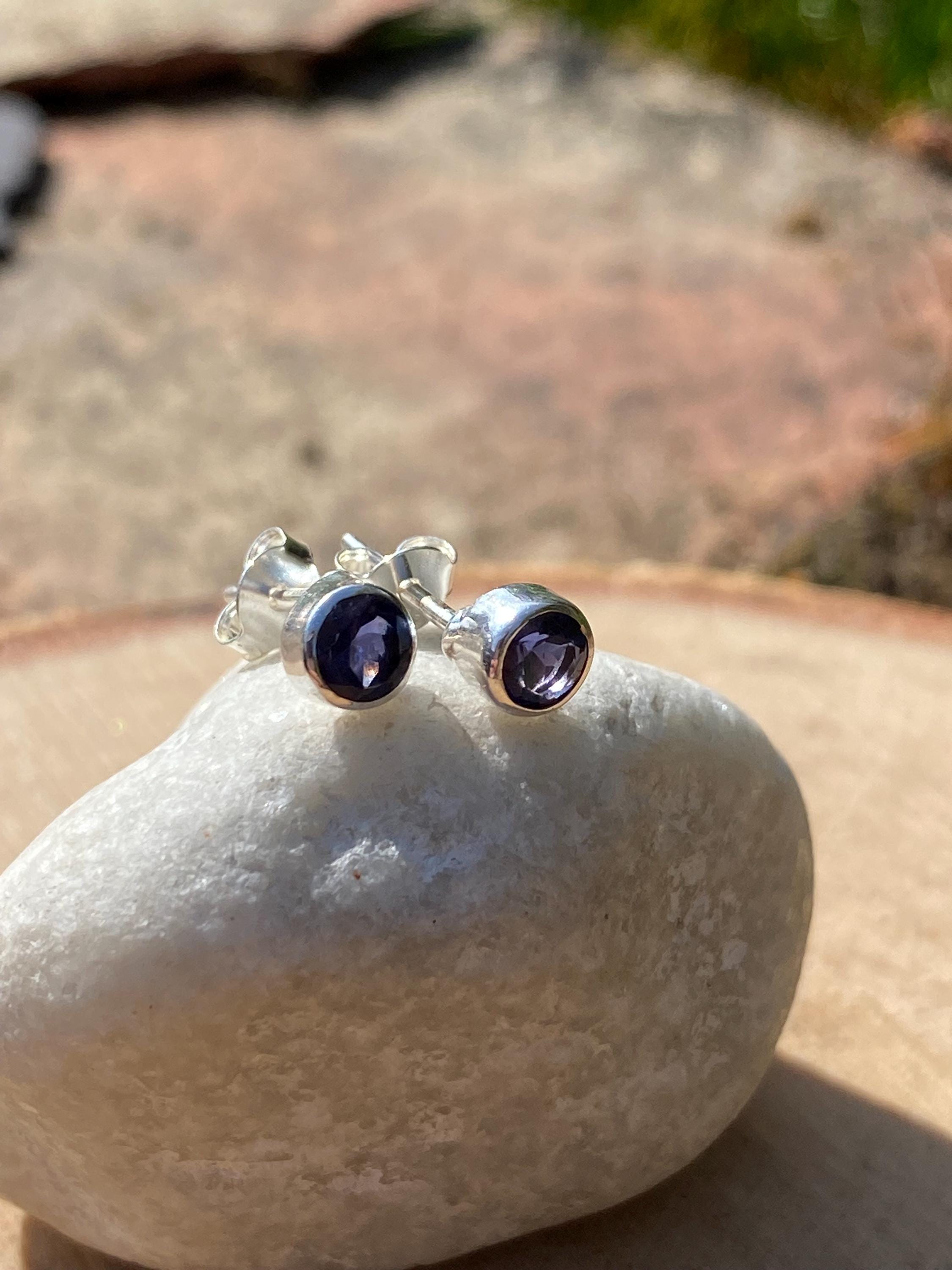 Natural Iolite, Lolite Sterling Silver Stud Earrings