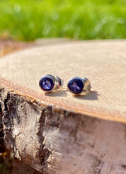 Natural Iolite, Lolite Sterling Silver Stud Earrings