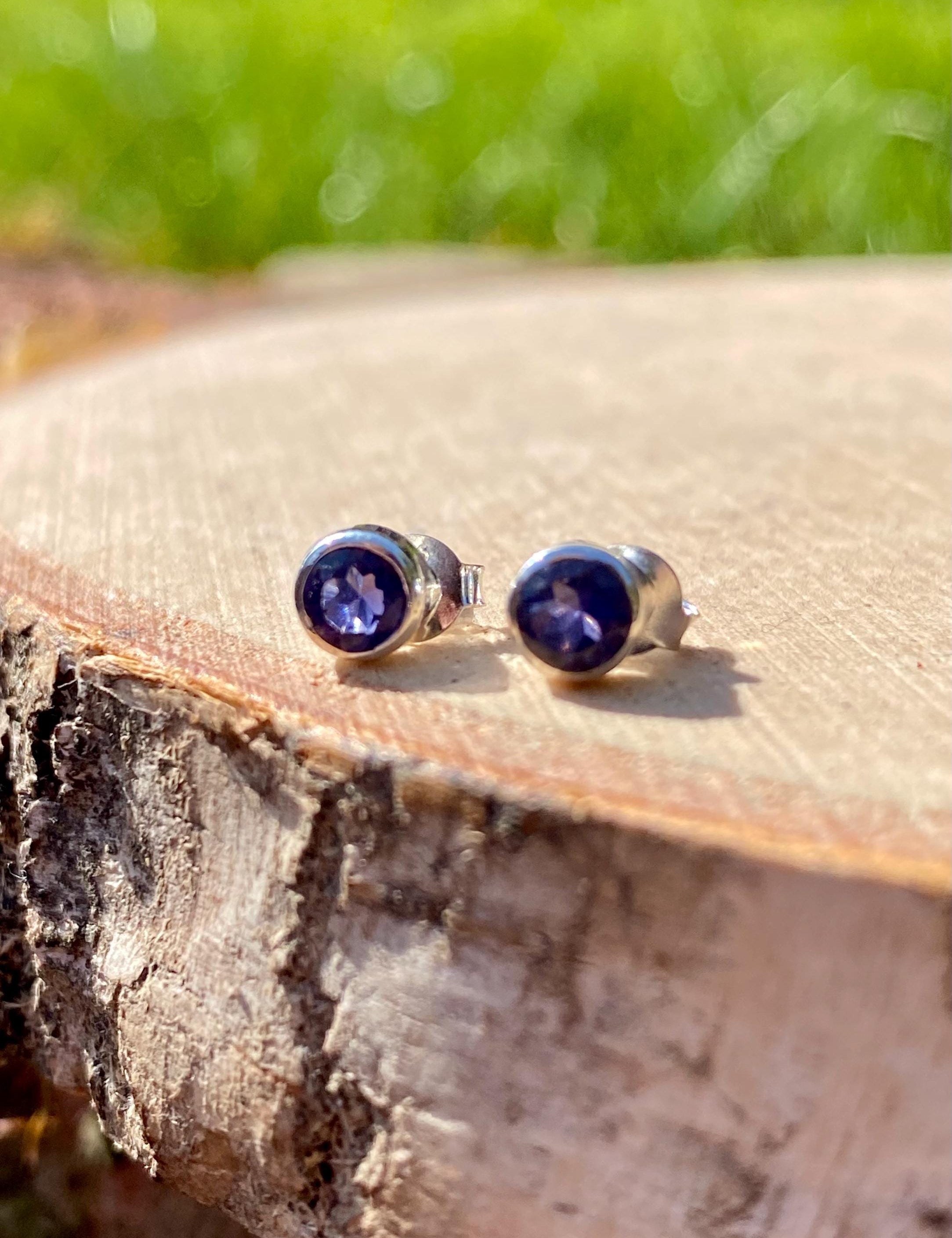 Natural Iolite, Lolite Sterling Silver Stud Earrings