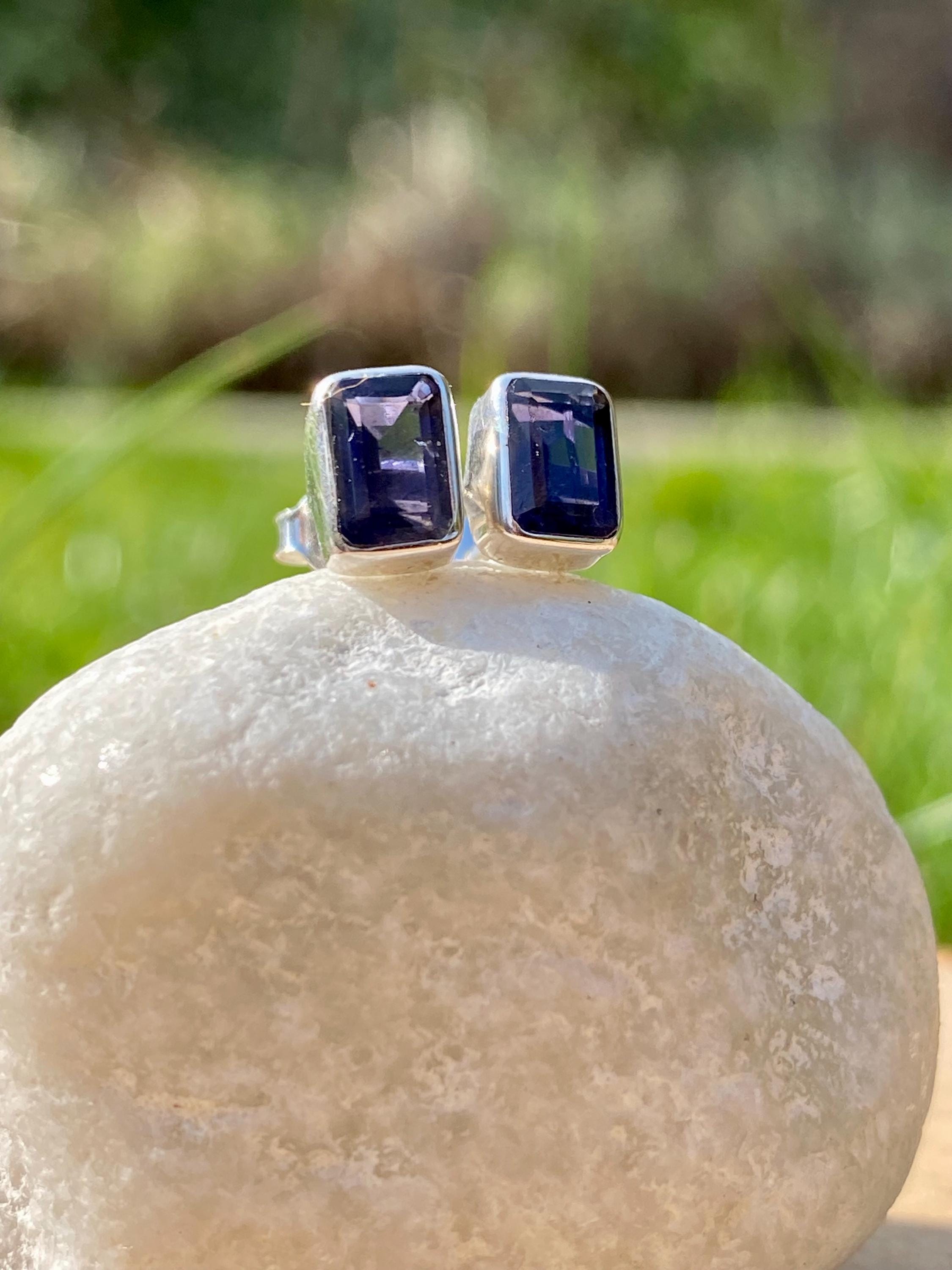 Natural Iolite, Lolite Sterling Silver Stud Earrings