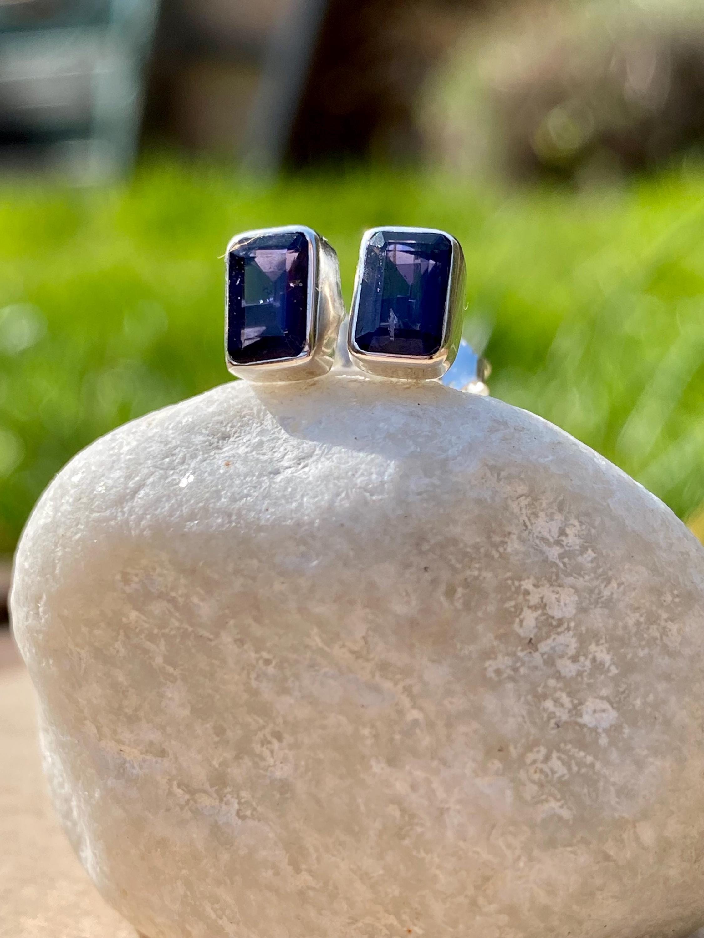 Natural Iolite, Lolite Sterling Silver Stud Earrings