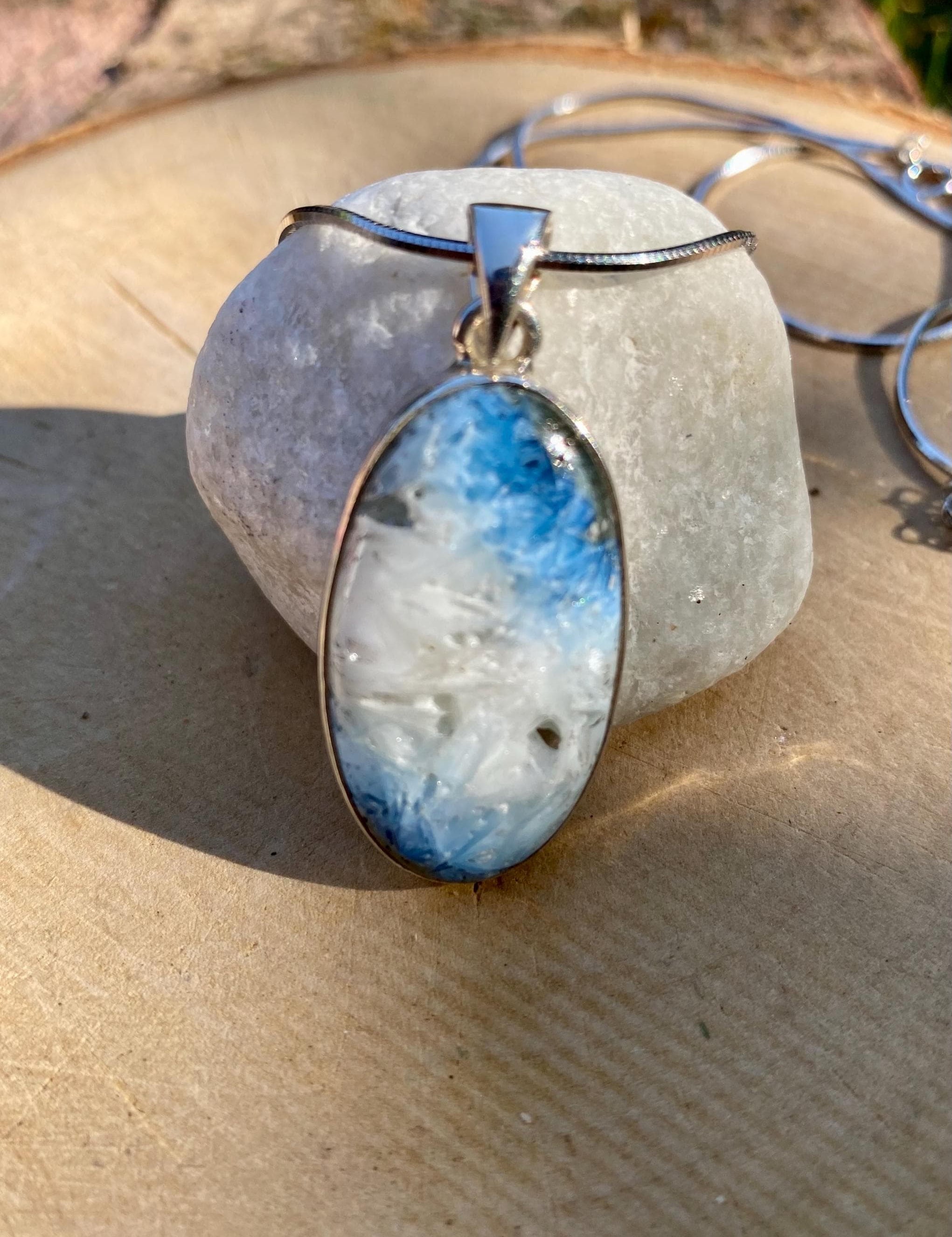 Blue Ice Glacierite Silver Pendant