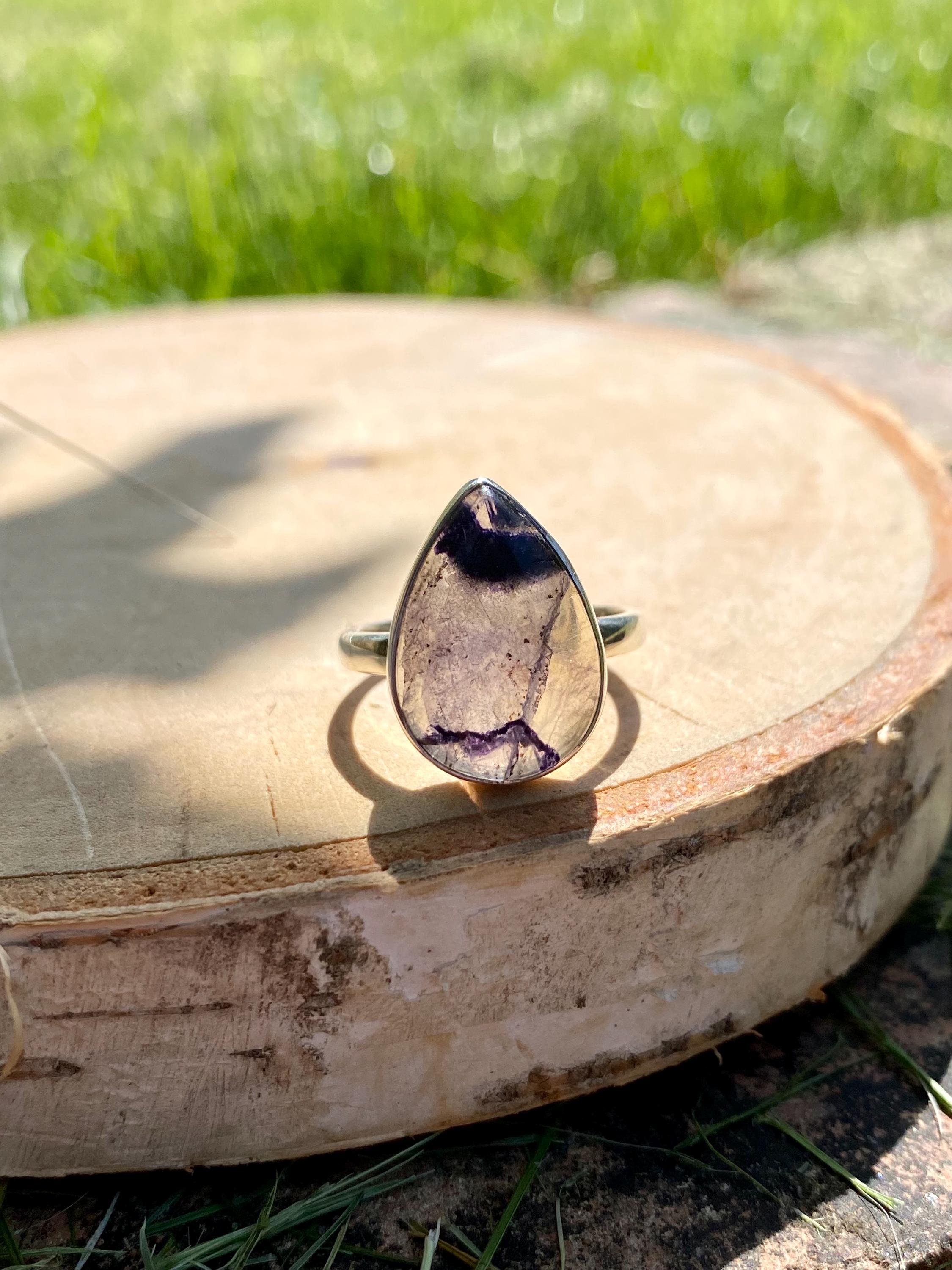 Blue John Sterling Silver Teardrop Ring - Extremely Rare