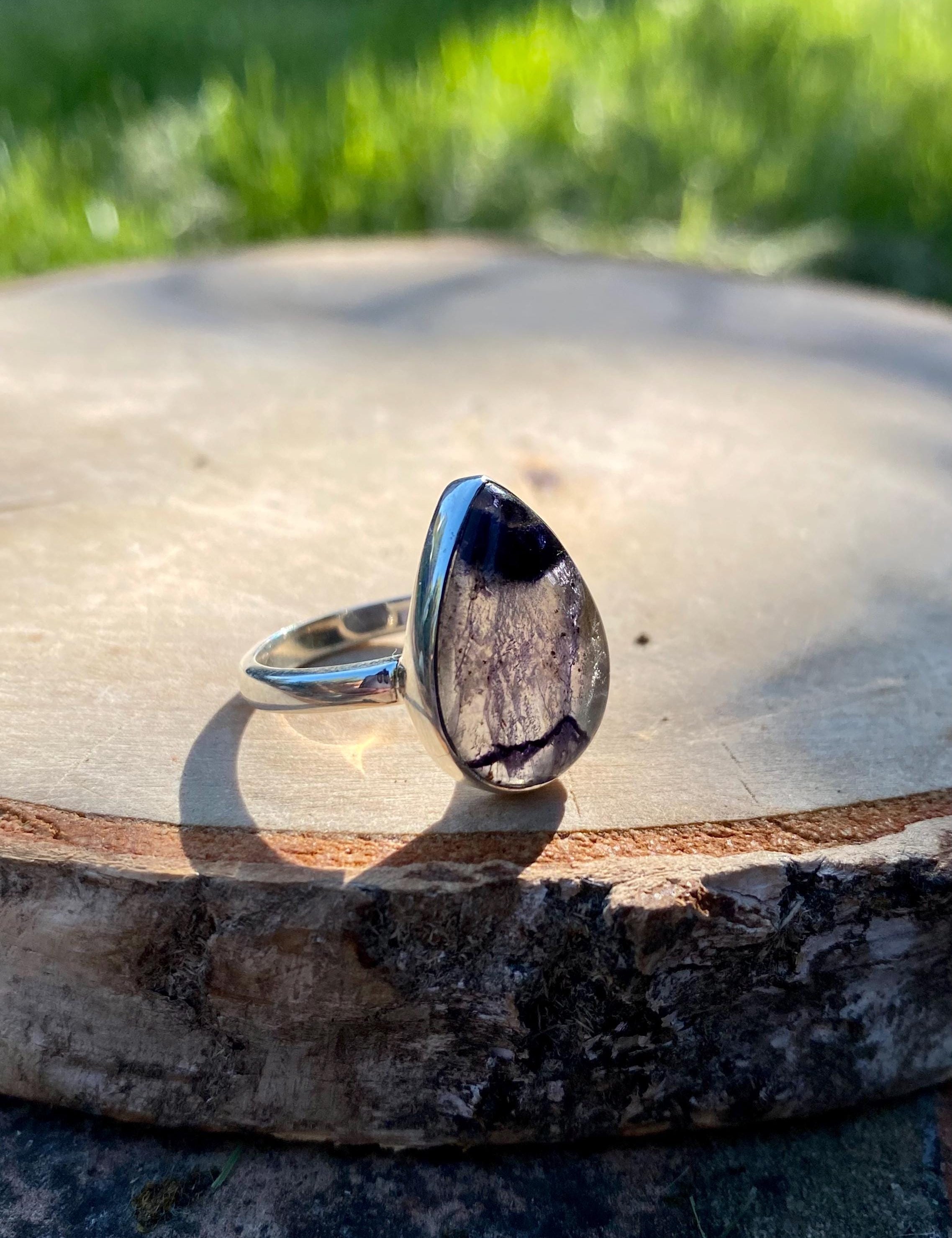 Blue John Sterling Silver Teardrop Ring - Extremely Rare