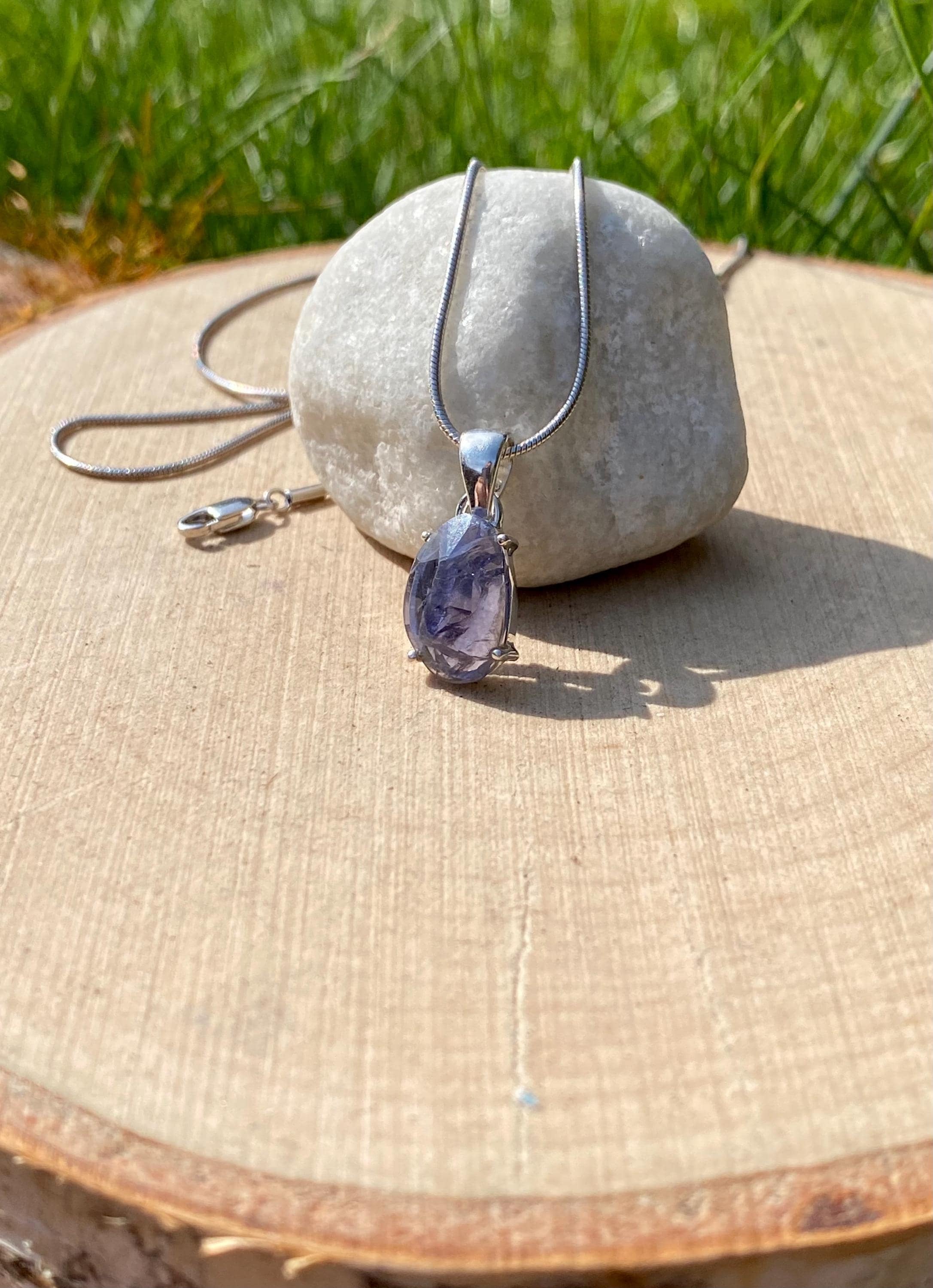 Natural Iolite Lolite Sterling Silver Pendant