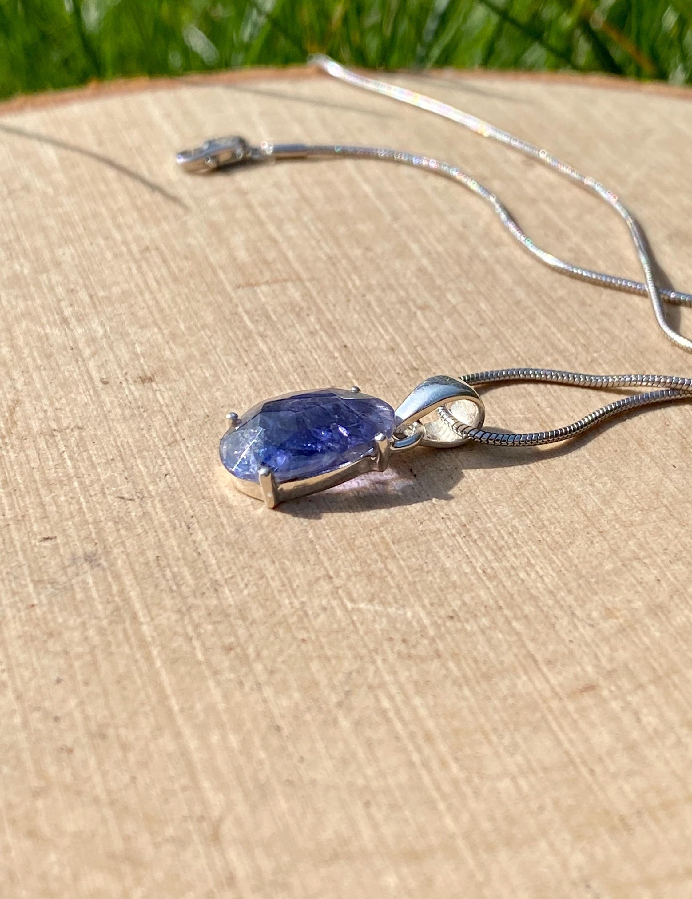 Natural Iolite Lolite Sterling Silver Pendant