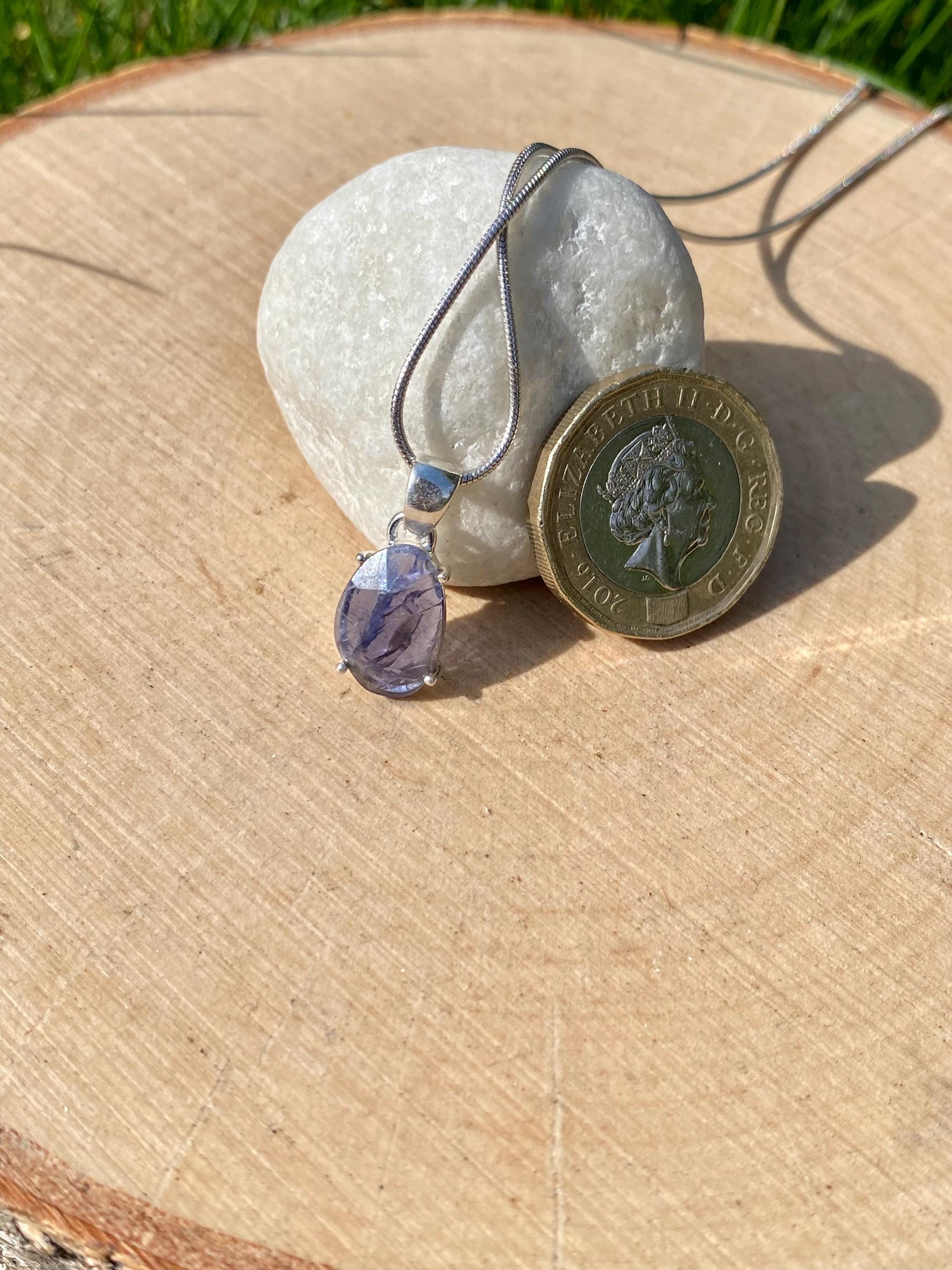 Natural Iolite Lolite Sterling Silver Pendant
