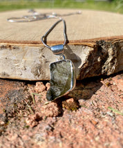 Natural MOLDAVITE Pendant, Uncut, Sterling Silver Bezel Setting, Handmade UK