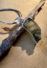 Natural MOLDAVITE Pendant, Uncut, Sterling Silver Bezel Setting, Handmade UK