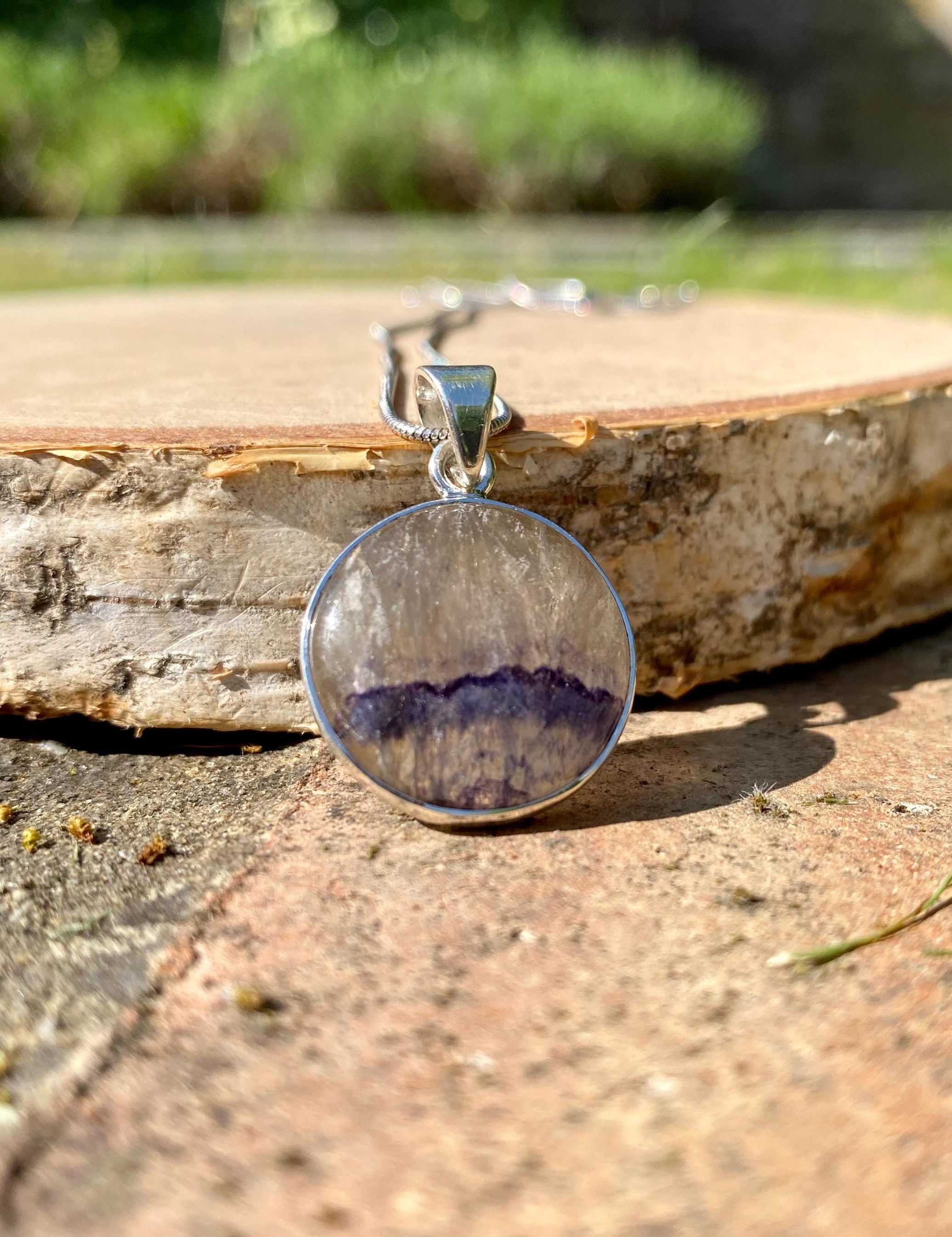 Blue John Sterling Silver Round Pendant