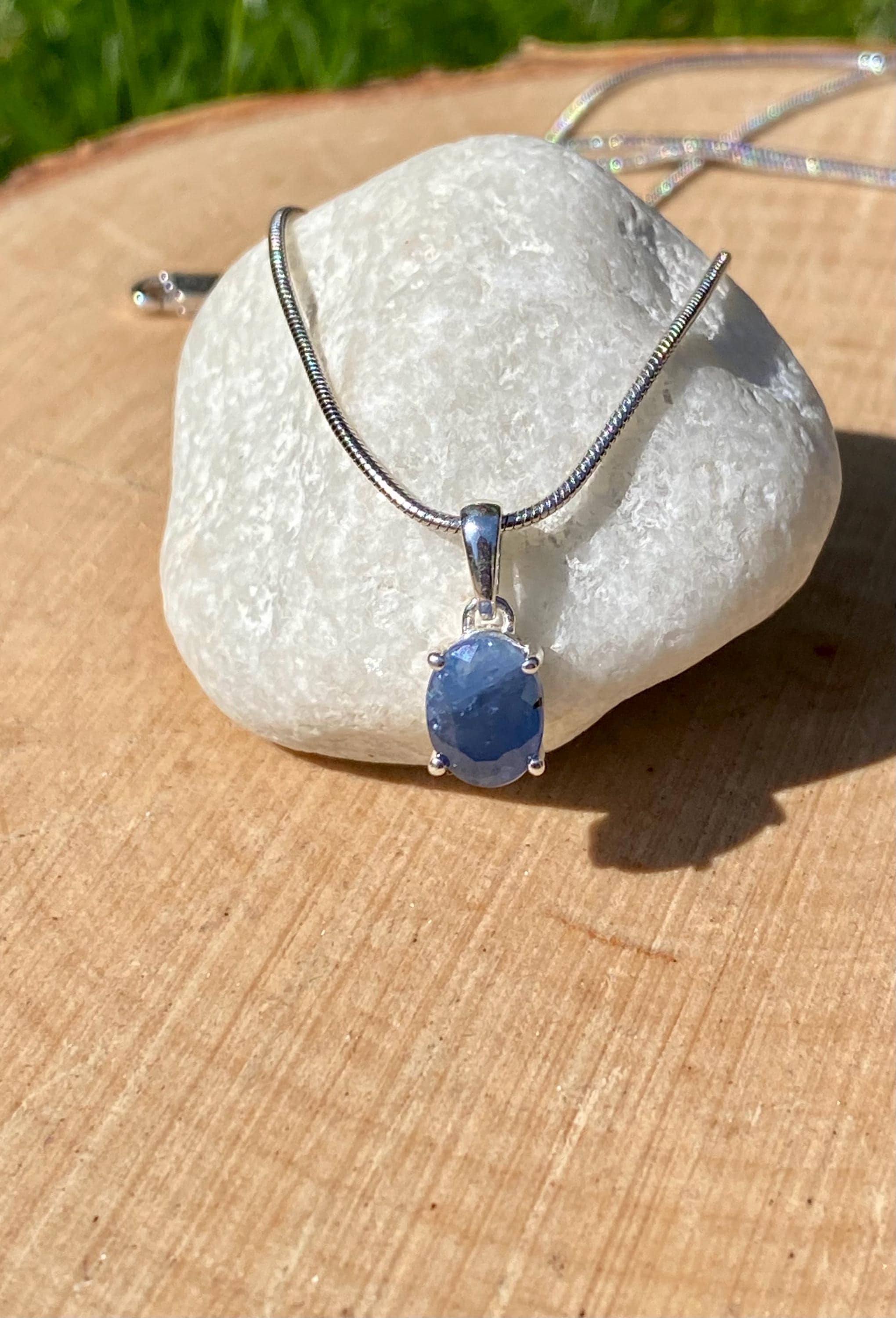 Raw Sapphire and Silver Pendant