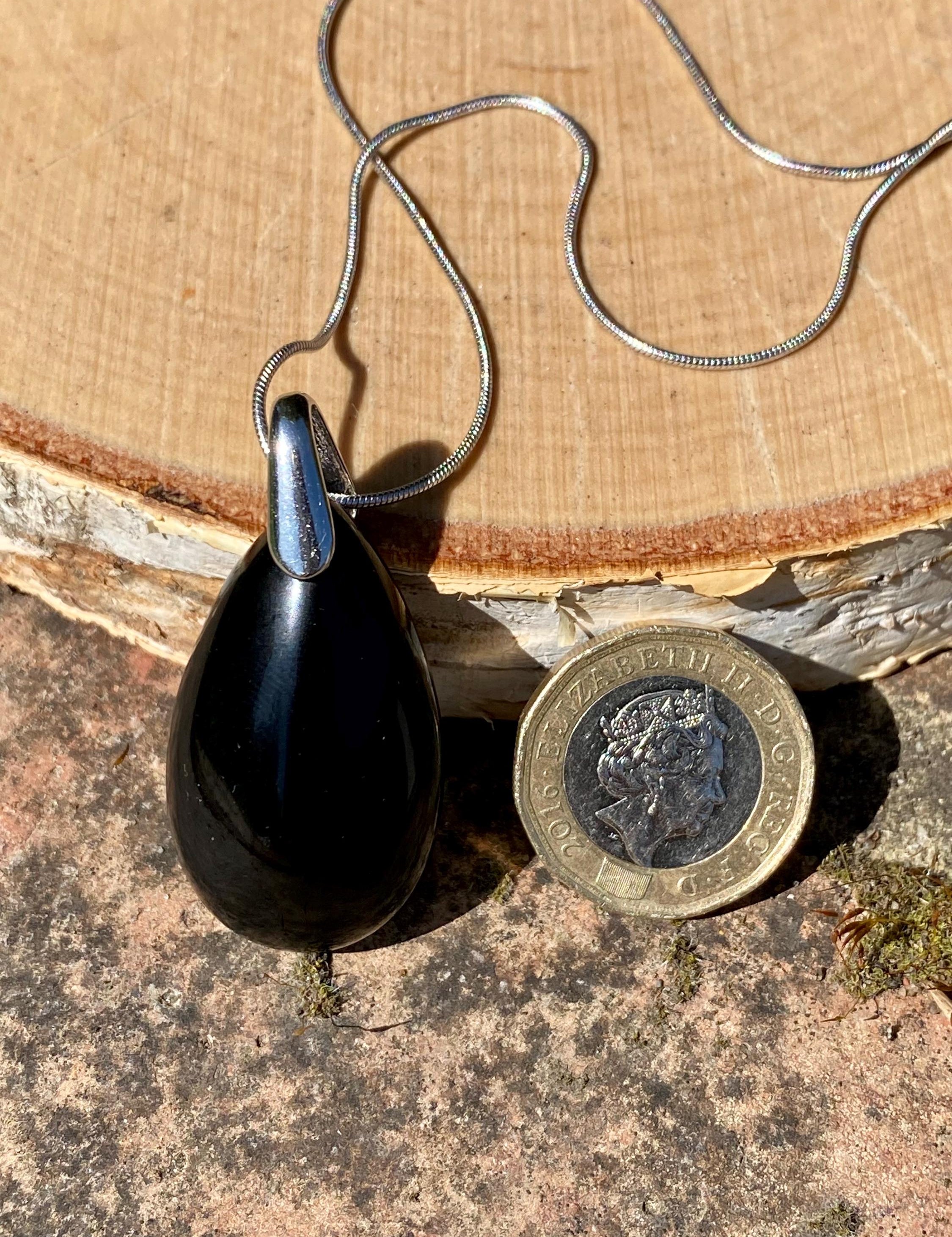 Black Polished Tourmaline Teardrop Pendant