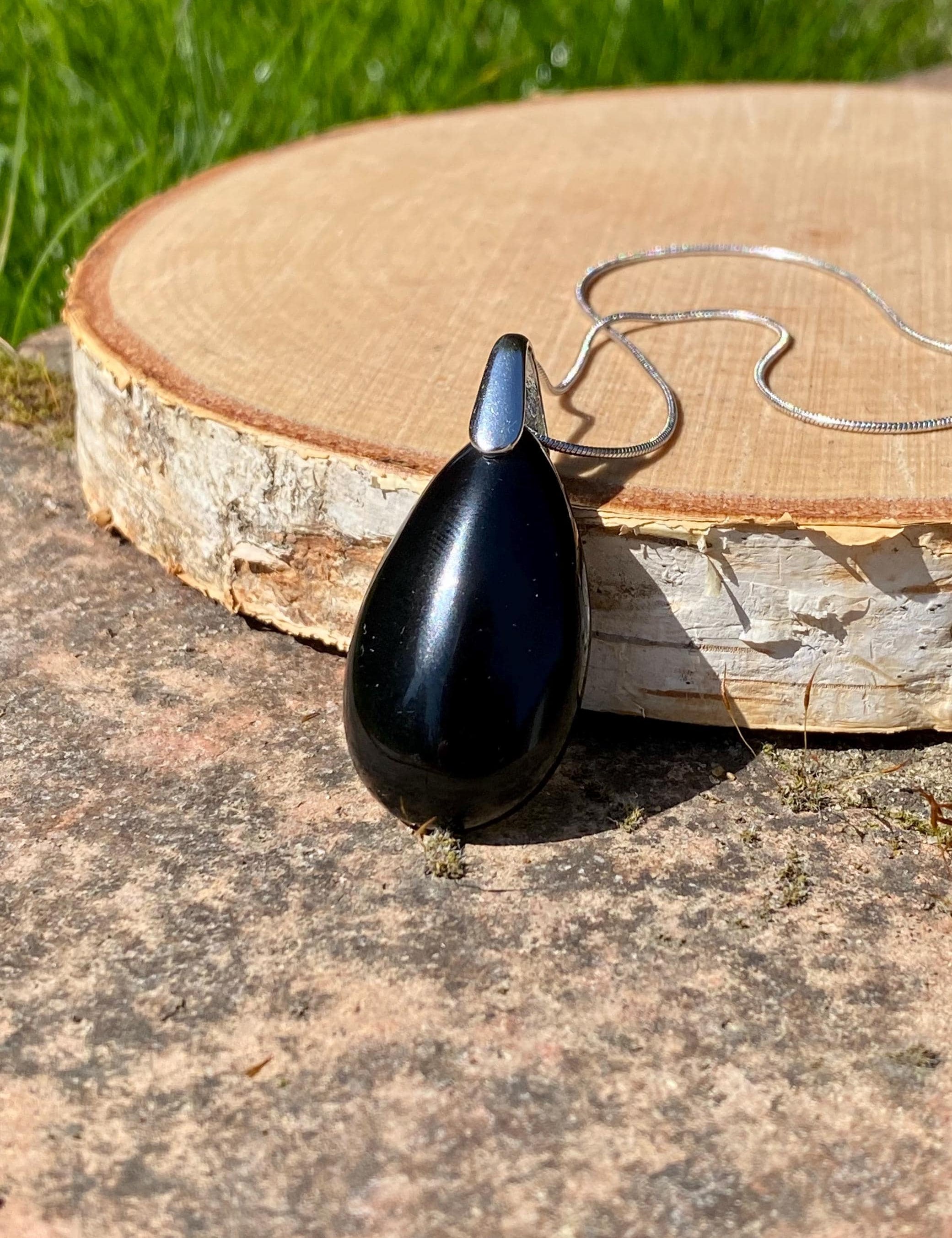 Black Polished Tourmaline Teardrop Pendant