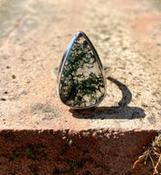 Moss Agate Sterling Silver Teardrop Ring