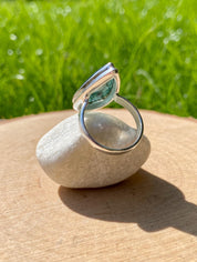 Moss Agate Sterling Silver Teardrop Ring