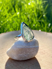 Moss Agate Sterling Silver Teardrop Ring
