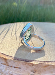Moss Agate Sterling Silver Teardrop Ring
