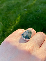 Moss Agate Sterling Silver Teardrop Ring