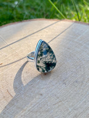 Moss Agate Sterling Silver Teardrop Ring