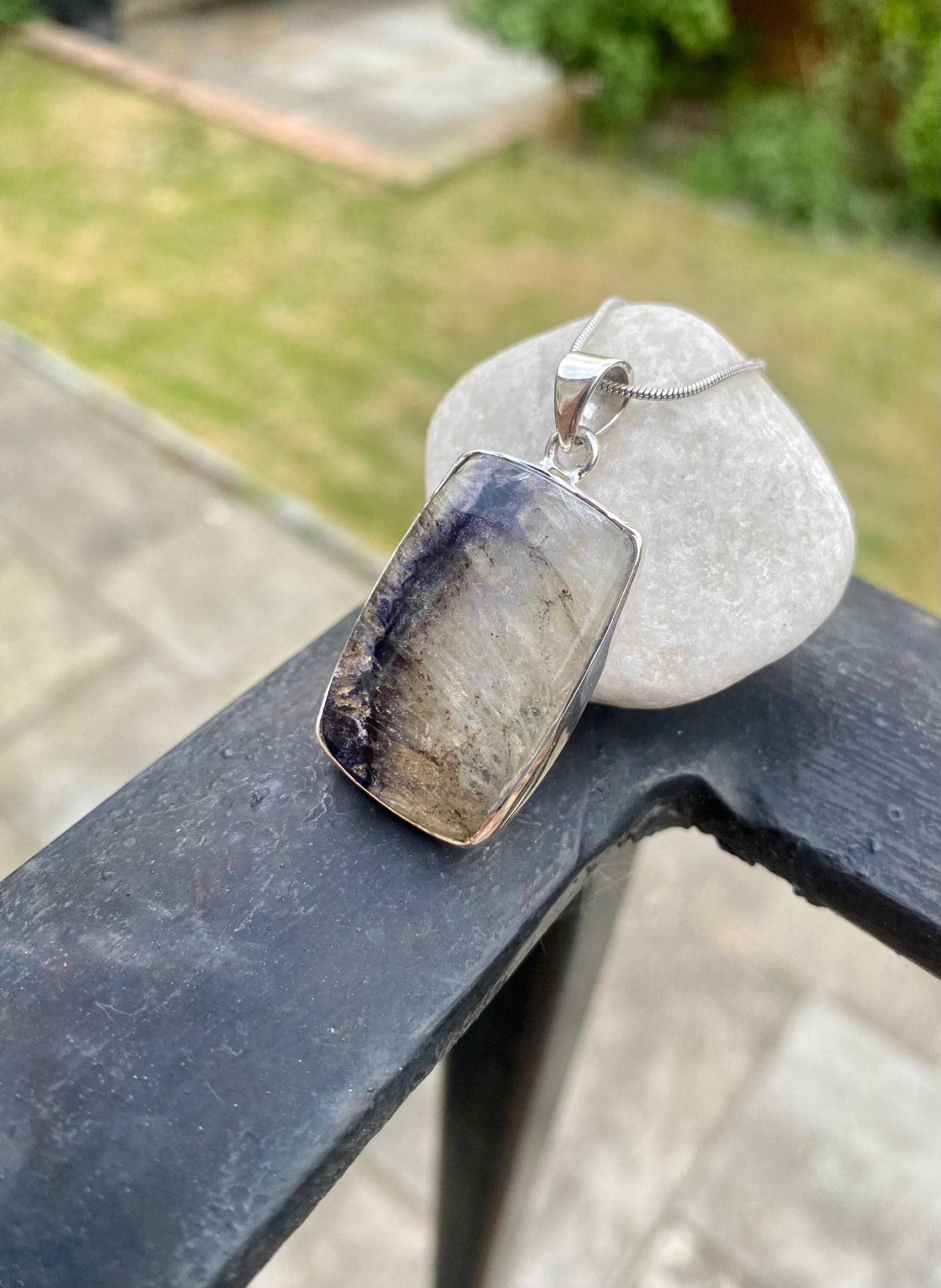 Blue John Sterling Silver Rectangular Pendant