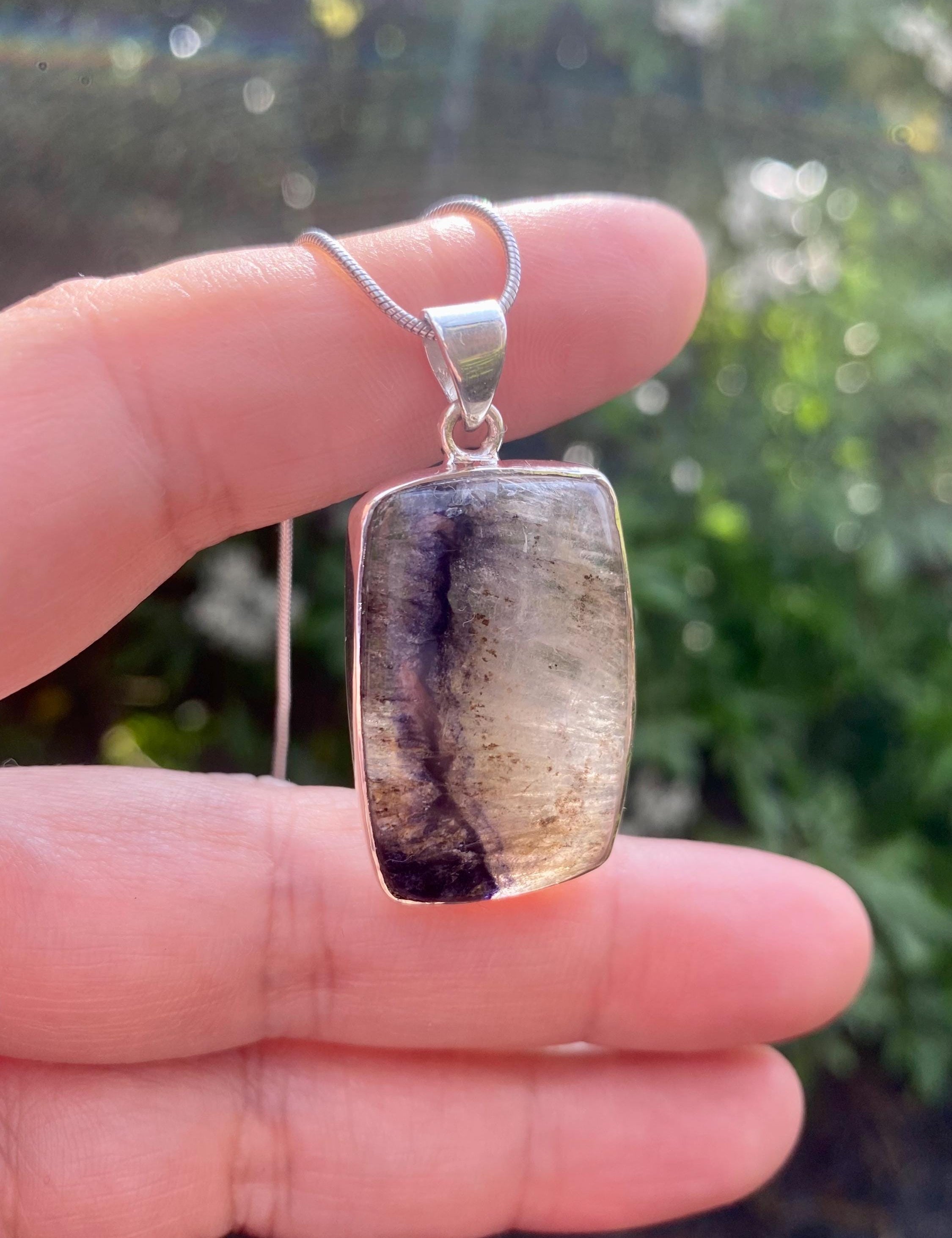 Blue John Sterling Silver Rectangular Pendant
