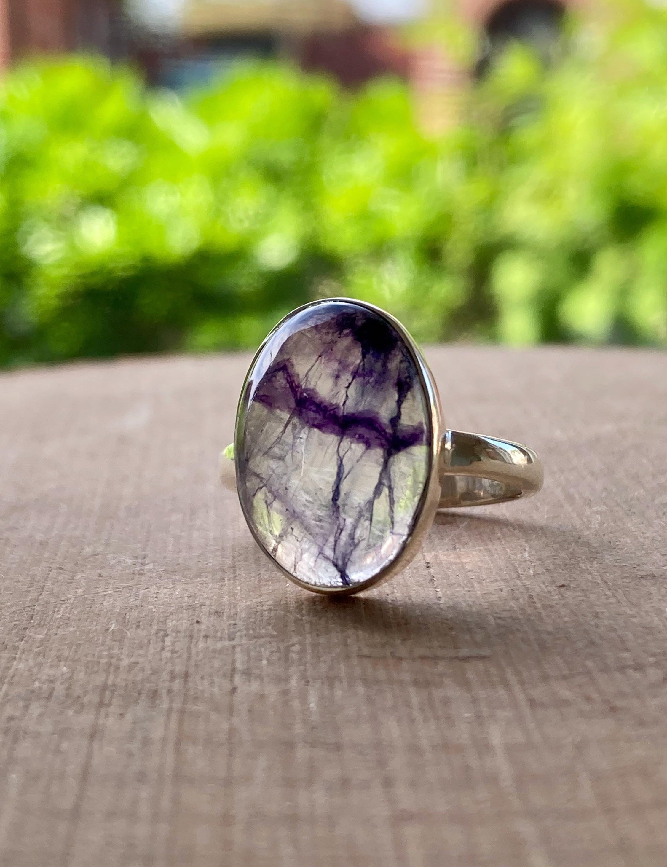 Blue John and Solid Silver Oval Ring - Extremely Rare