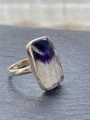Blue John Silver Rectangular Ring - Extremely Rare