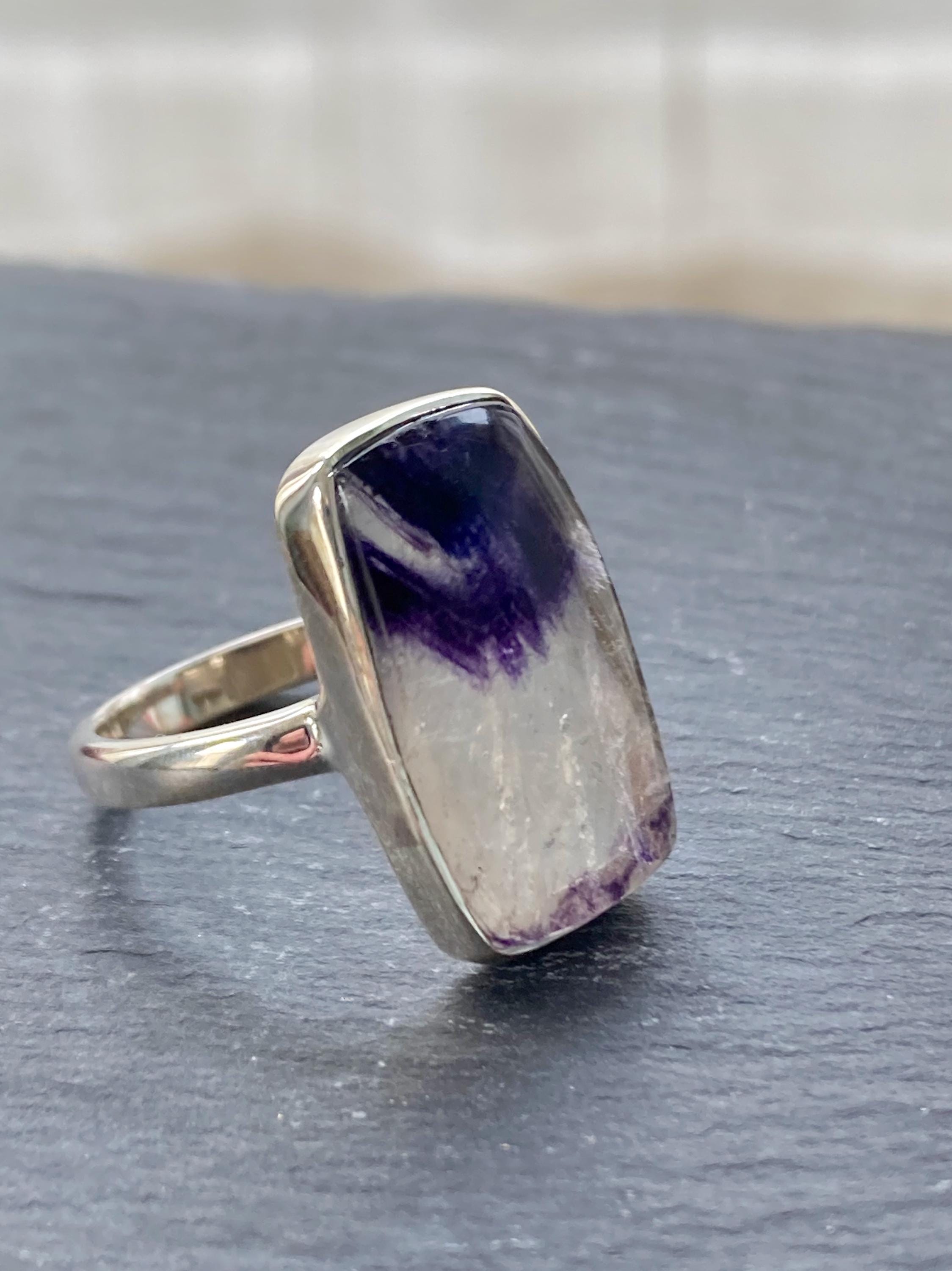 Blue John Silver Rectangular Ring - Extremely Rare