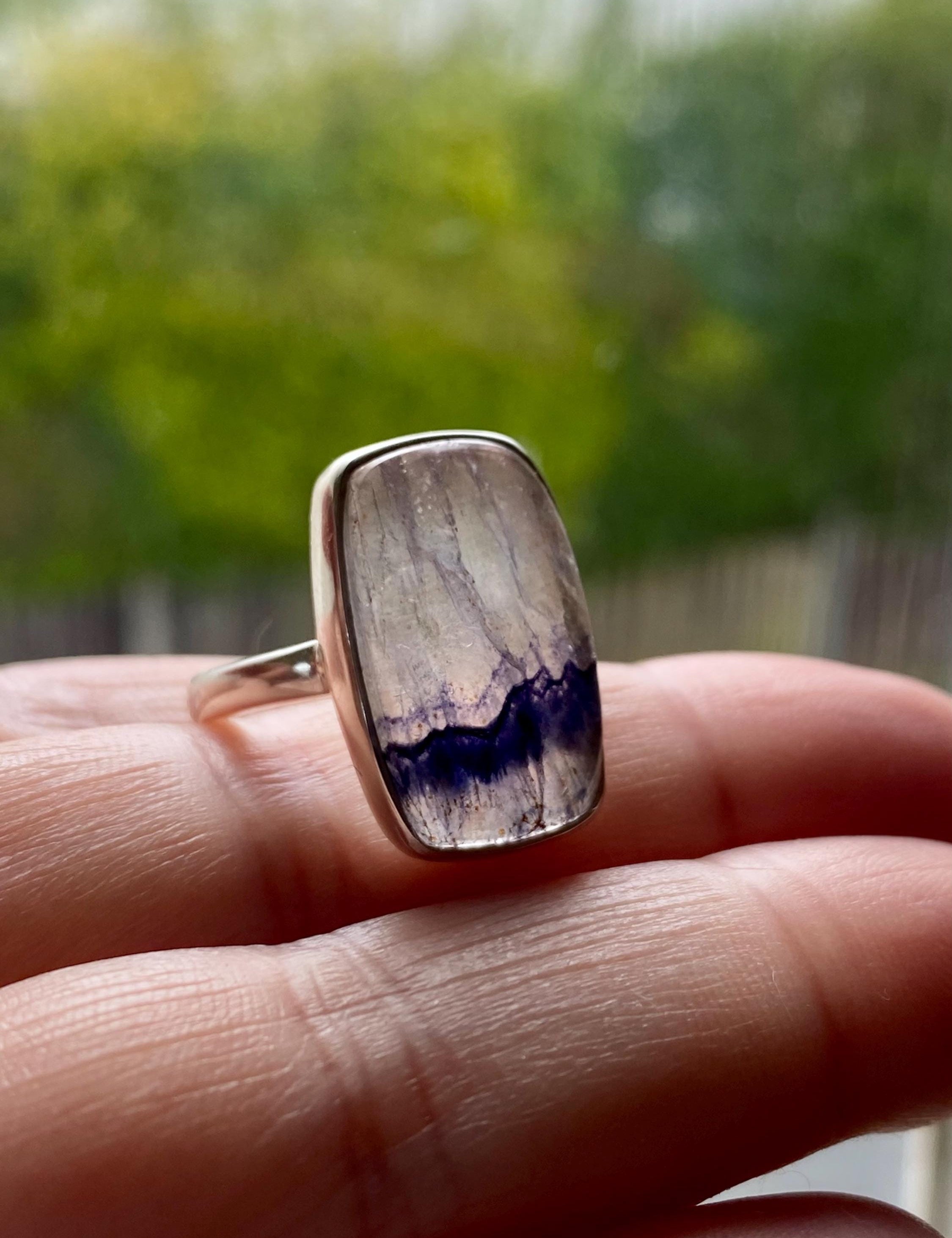Blue John Silver Rectangular Ring - Extremely Rare