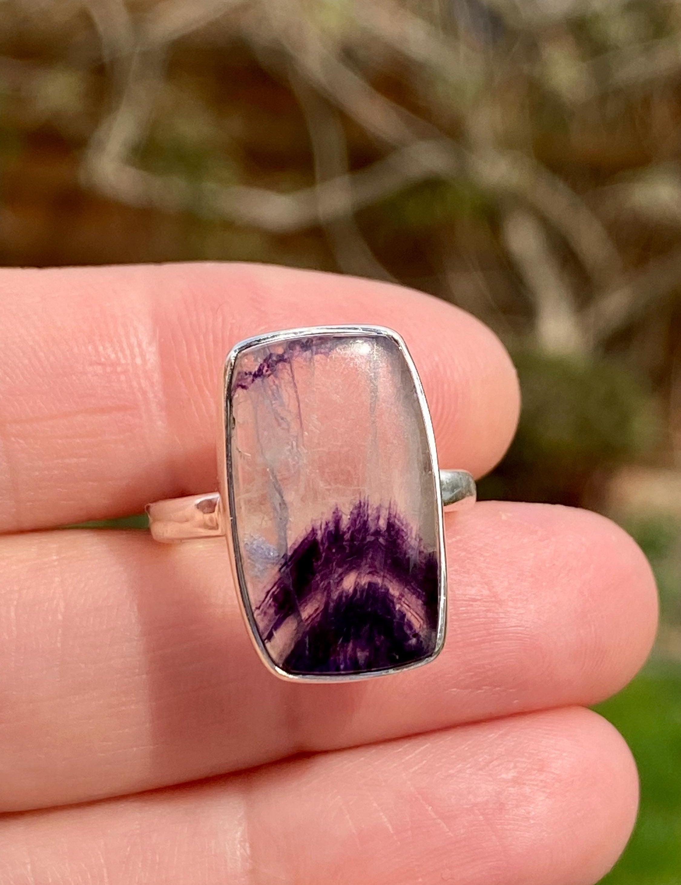 Blue John Silver Rectangular Ring - Extremely Rare