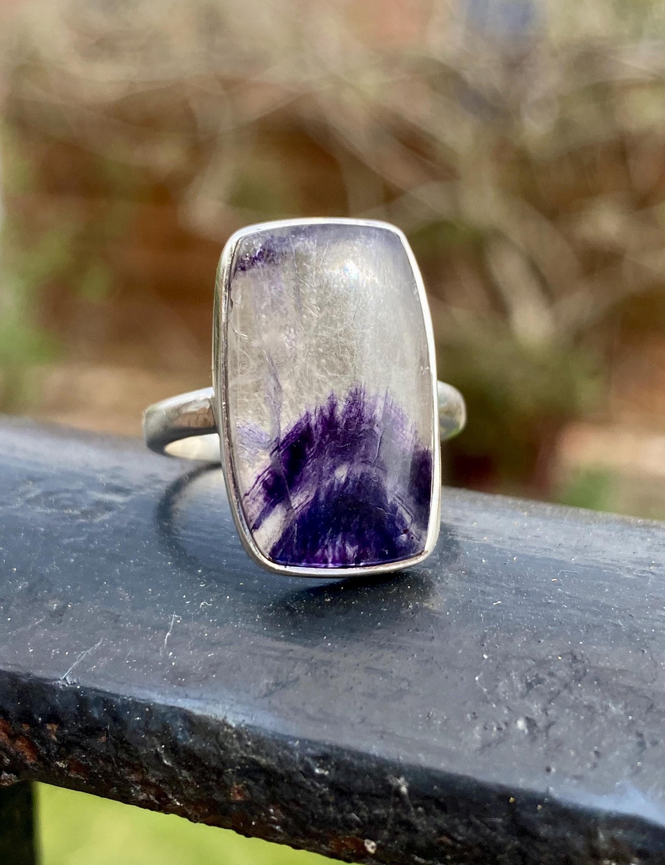 Blue John Silver Rectangular Ring - Extremely Rare
