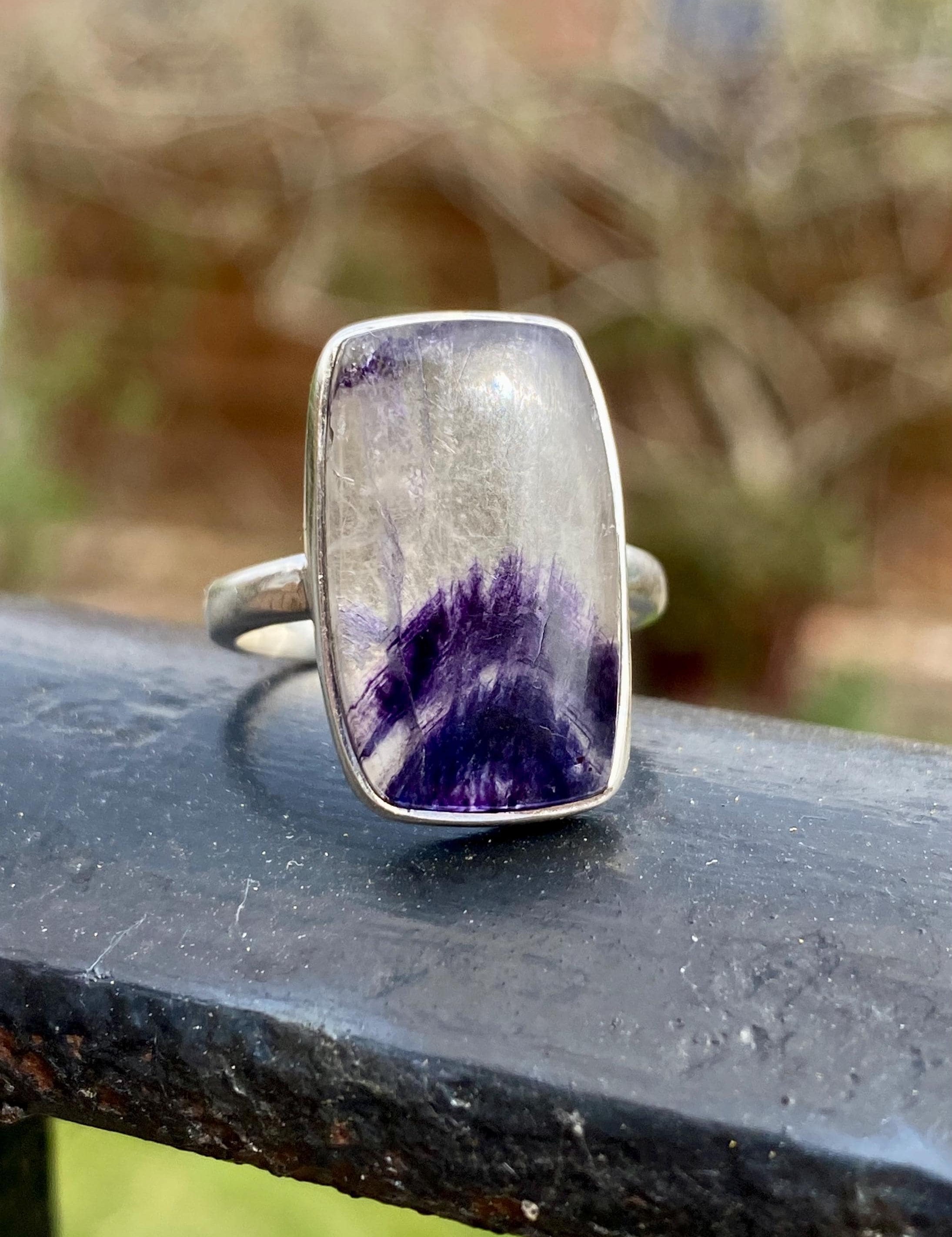 Blue John Silver Rectangular Ring - Extremely Rare