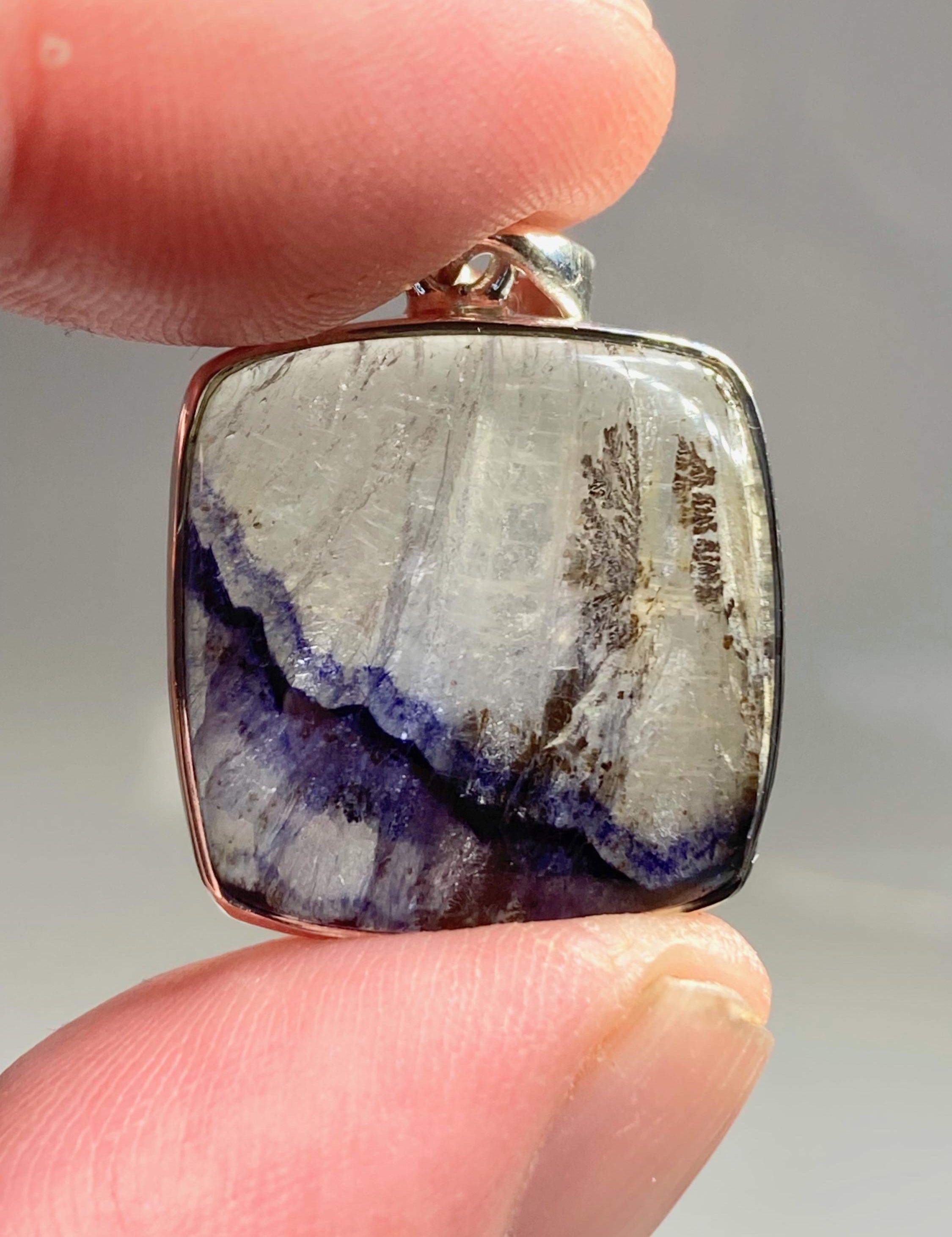 Blue John Sterling Silver Square Pendant