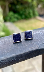 Navy Blue Goldstone and Silver Studs