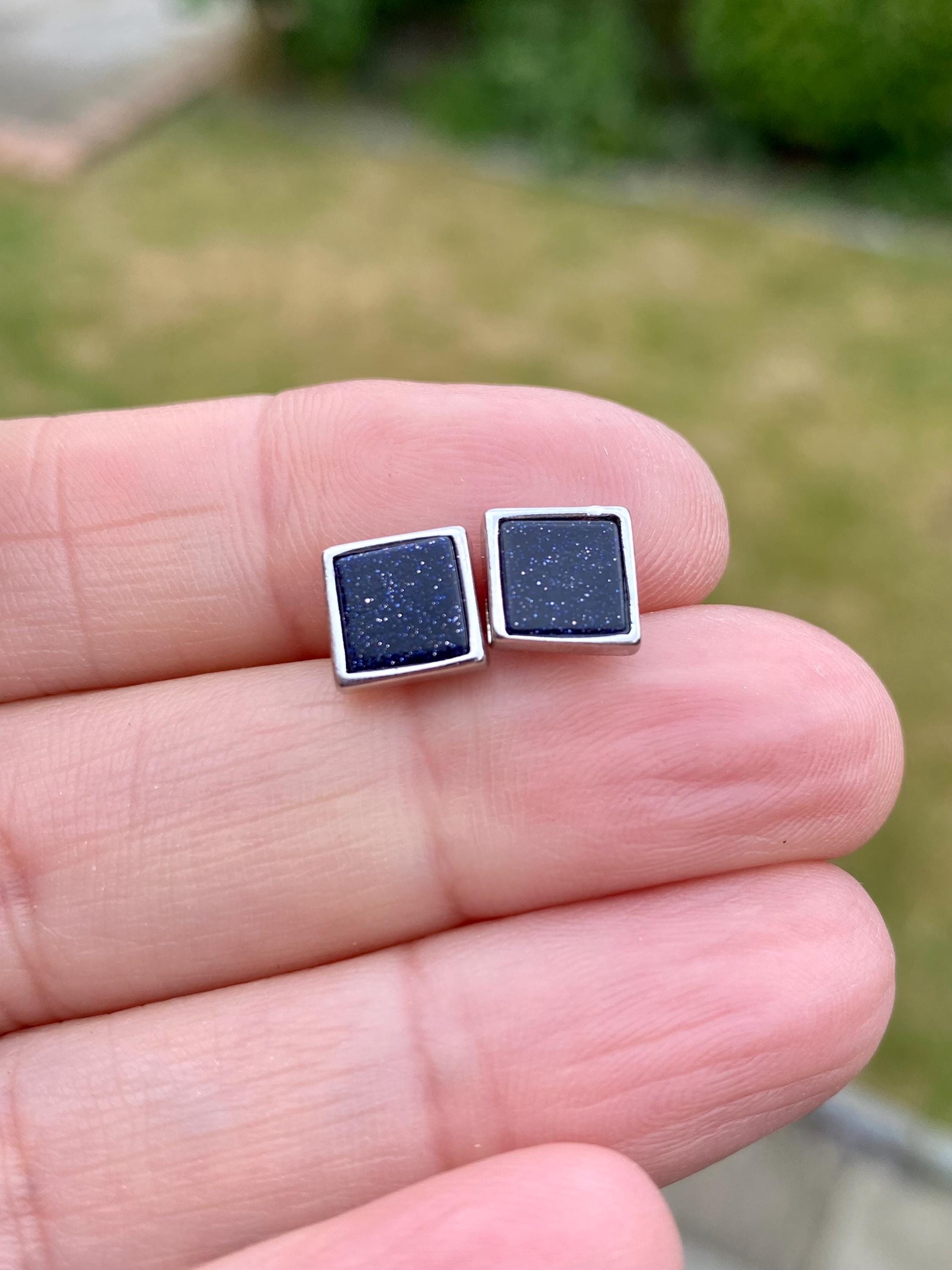 Navy Blue Goldstone and Silver Studs