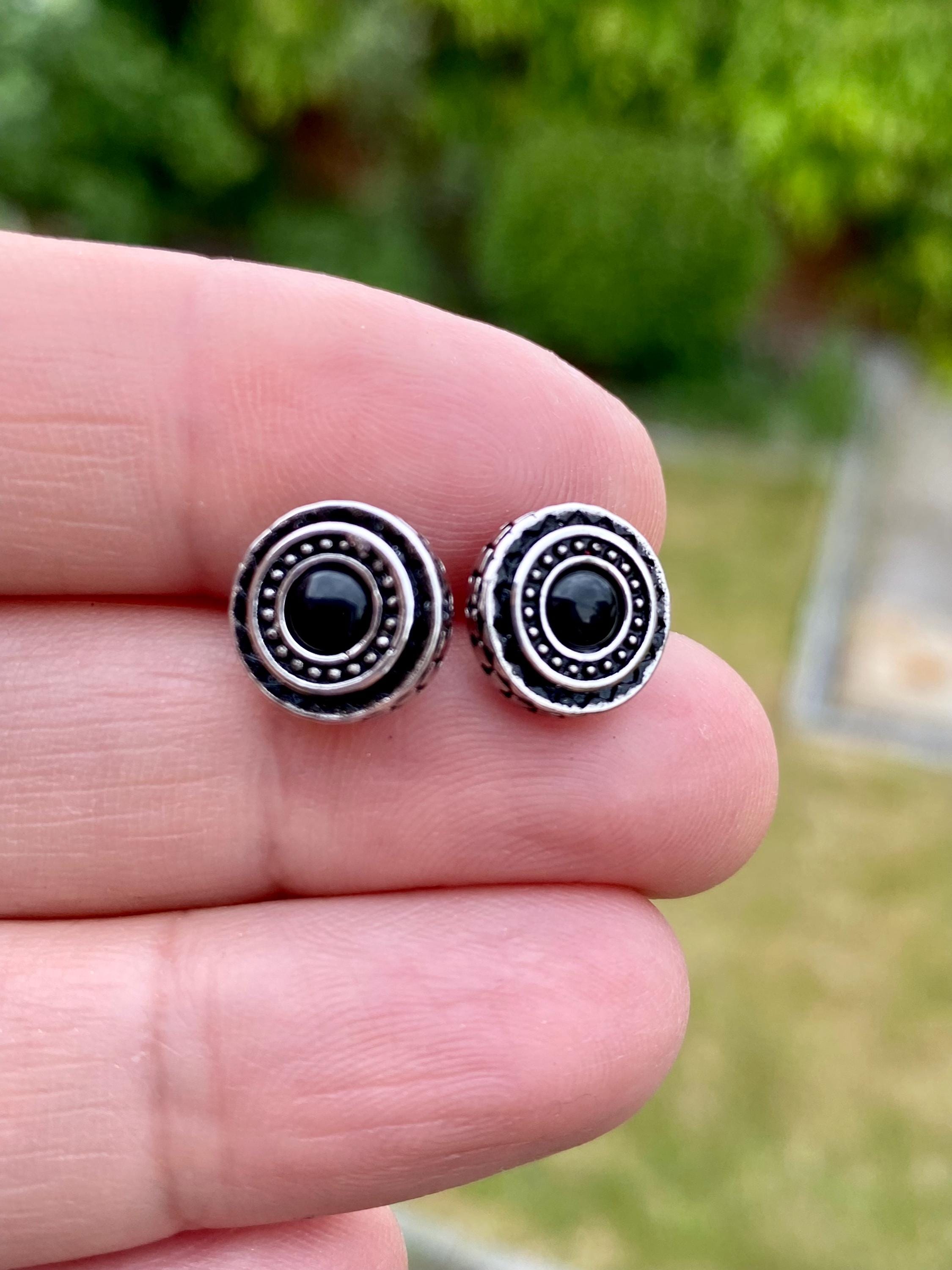 Black Tourmaline Stud Earrings, Round 10mm, Sterling Silver, Minimalist Gemstone Jewellery