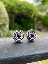 Black Tourmaline Stud Earrings, Round 10mm, Sterling Silver, Minimalist Gemstone Jewellery