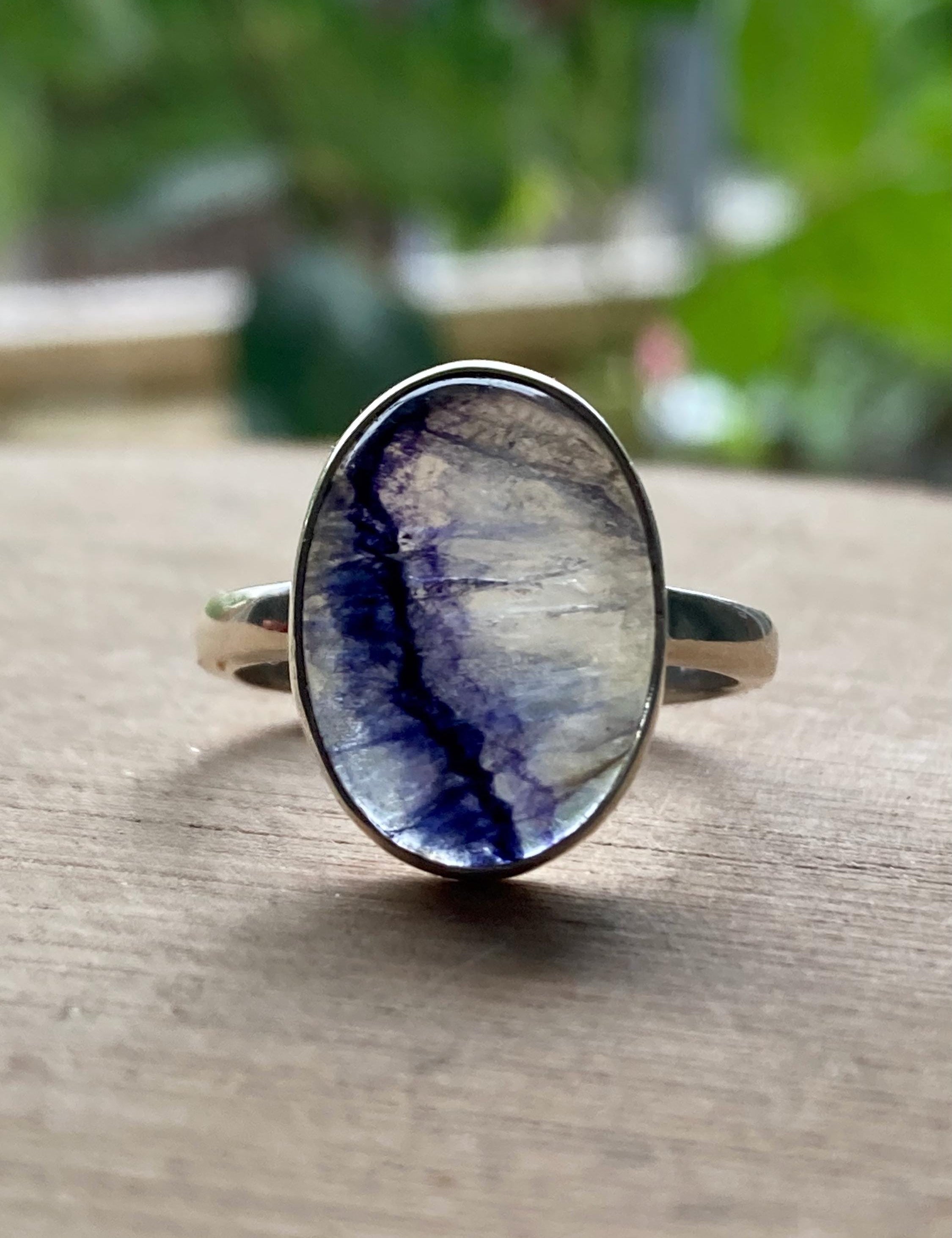 Blue John and Solid Silver Oval Ring - Extremely Rare