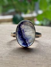 Blue John and Solid Silver Oval Ring - Extremely Rare