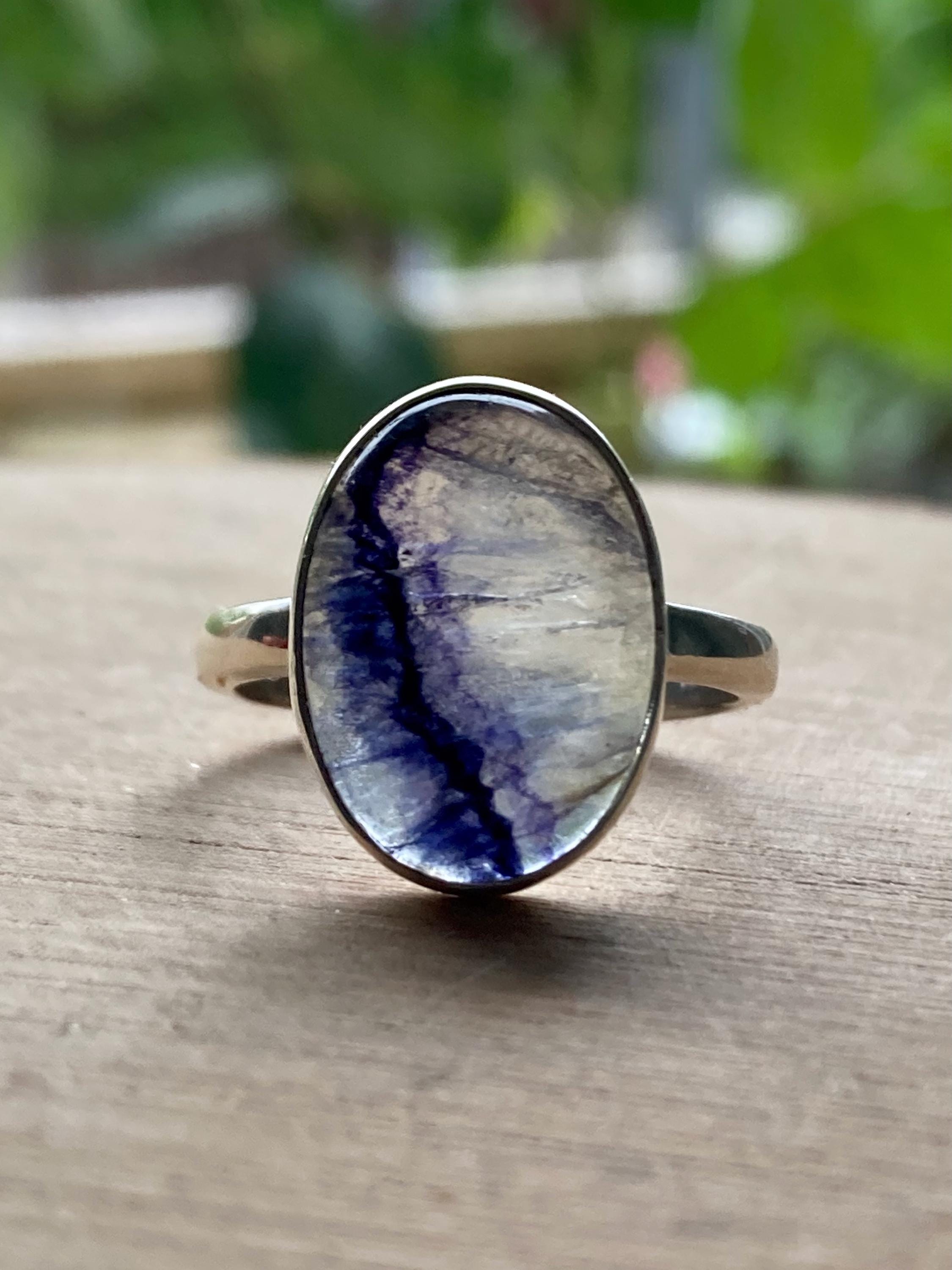 Blue John and Solid Silver Oval Ring - Extremely Rare