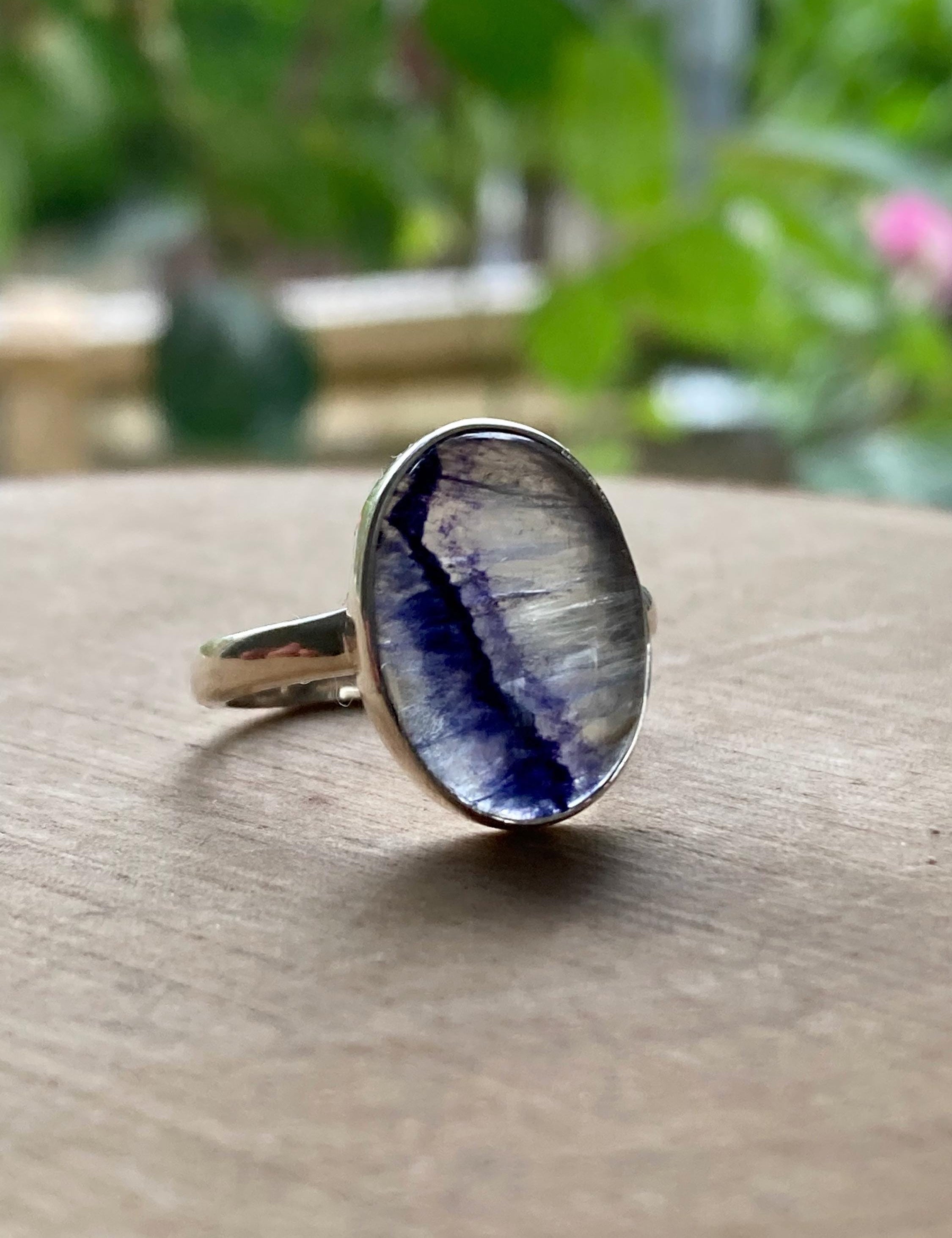 Blue John and Solid Silver Oval Ring - Extremely Rare