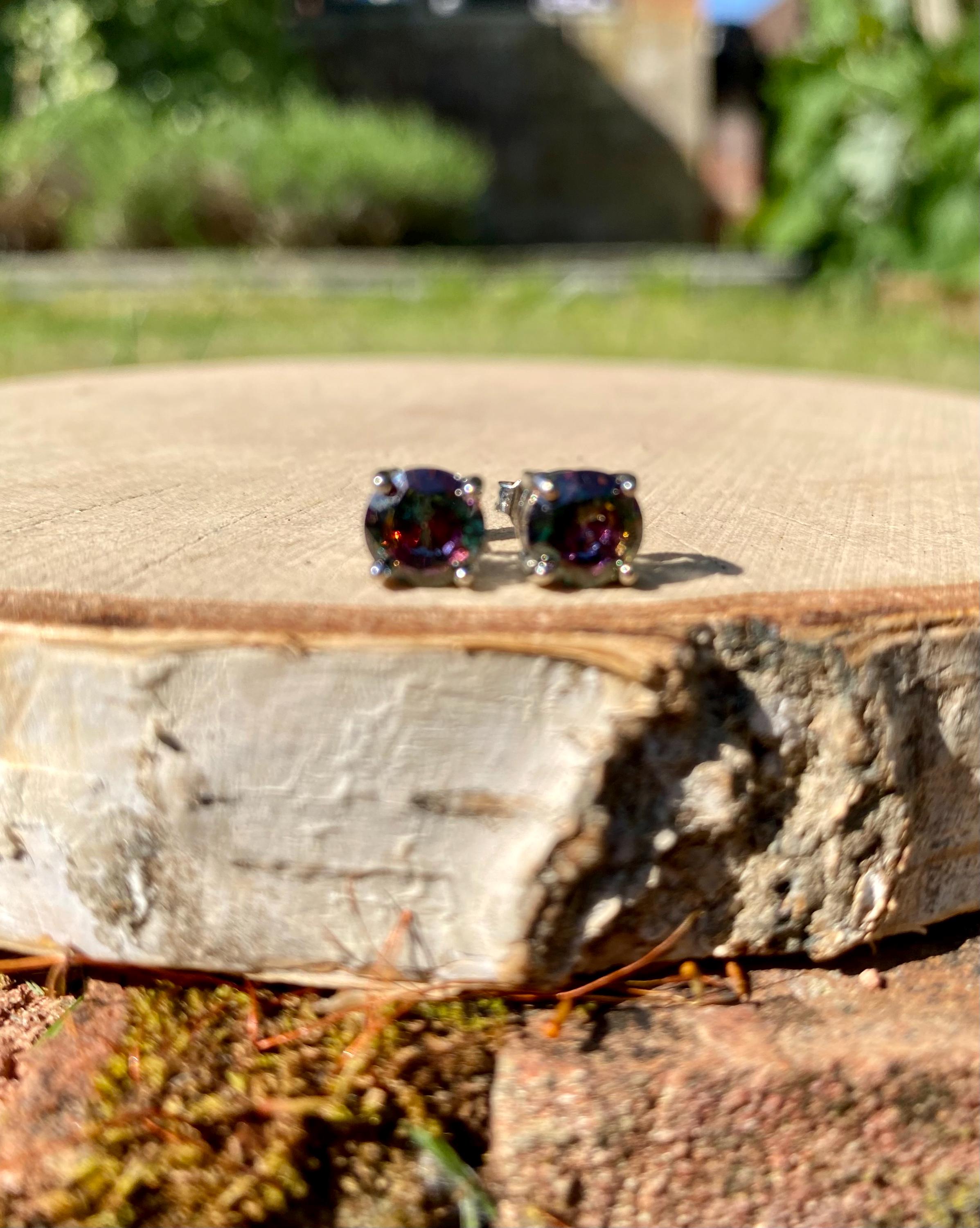 Mystic Topaz Round 925 Sterling Silver Studs