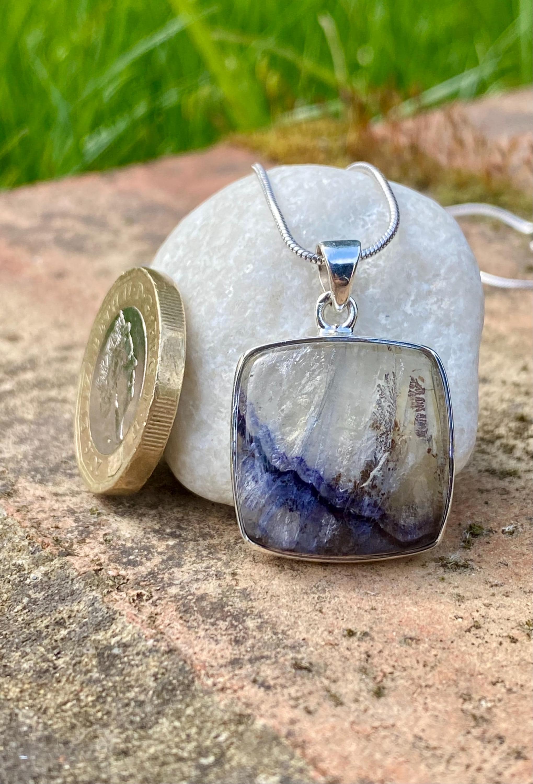 Blue John Sterling Silver Square Pendant