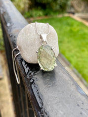 Faceted Green Amethyst (Prasiolite ) and Silver Pendant Including the Chain