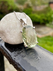 Faceted Green Amethyst (Prasiolite ) and Silver Pendant Including the Chain